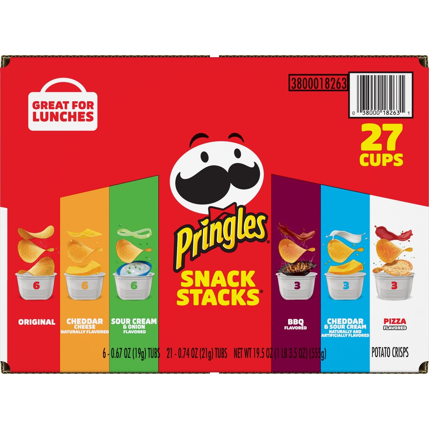 Pringles Potato Crisps Chips, Snack Stacks, Lunch Snacks, Office and Kids Snacks, Variety Pack (27 Cups)-UPStoxs