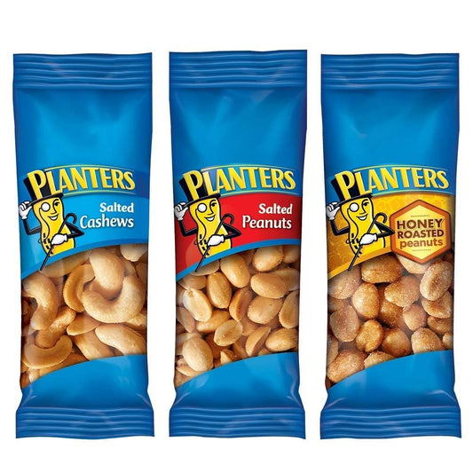 PLANTERS Variety Pack, Salted Cashews, Salted Peanuts & Honey Roasted Peanuts, On-the-Go Nut Snacks, Individually Packed Snacks, Quick Snack for Adults, After School Snack, Kosher, (36 Pack)-UPStoxs