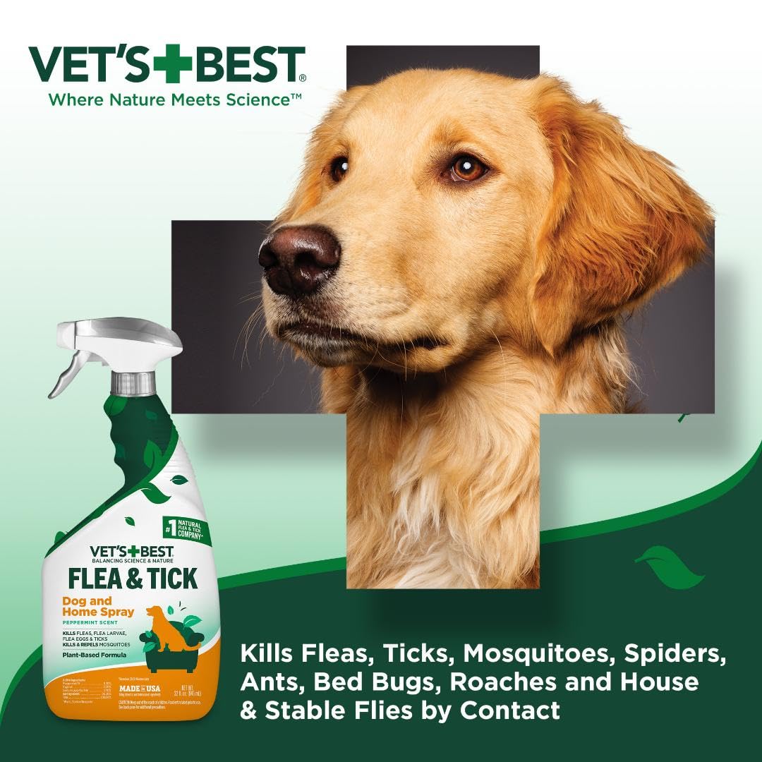 Vet's Best Flea and Tick Home Spray - Dog Flea and Tick Treatment for Home - Plant-Based Formula - Certified Natural Oils,Green - 32 oz-UPStoxs