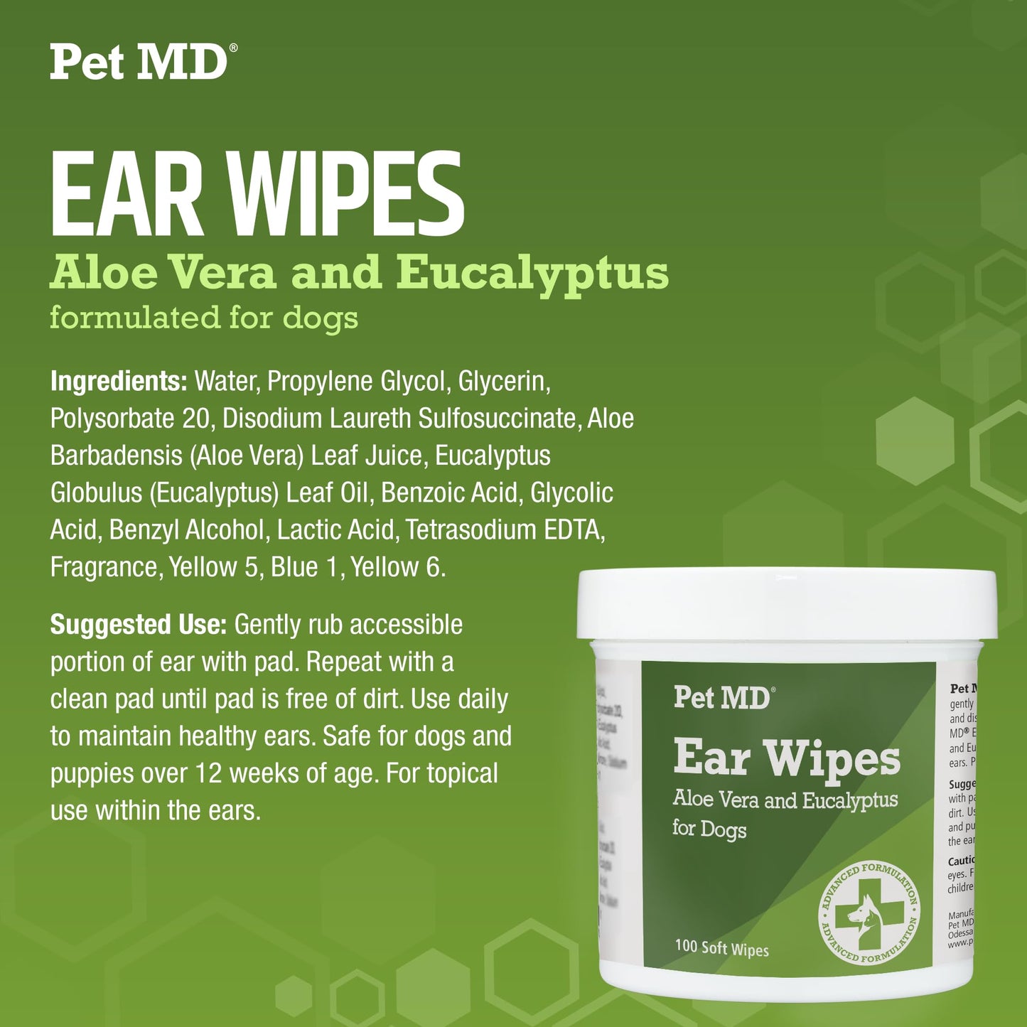 Pet MD - Dog Ear Cleaner Wipes - Otic Cleanser for Dogs to Stop Ear Itching, and Infections with Aloe and Eucalyptus - 100 Count-UPStoxs