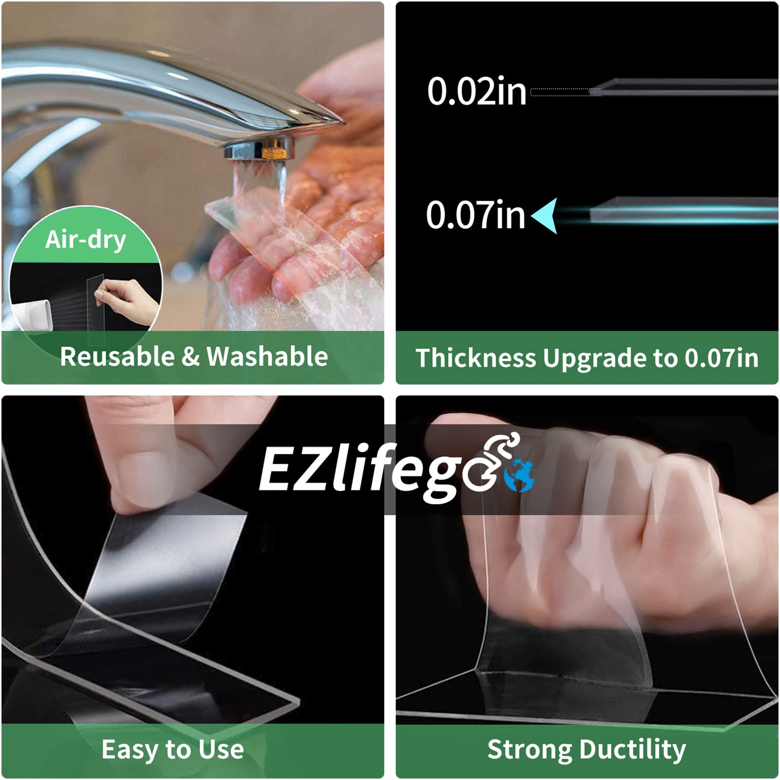 EZlifego Double Sided Tape Heavy Duty, Extra Large Nano Double Sided Adhesive Tape, Clear Mounting Tape Picture Hanging Adhesive Strips,Removable Wall Tape Sticky Poster Tape Decor Carpet Tape(9.85FT)-UPStoxs