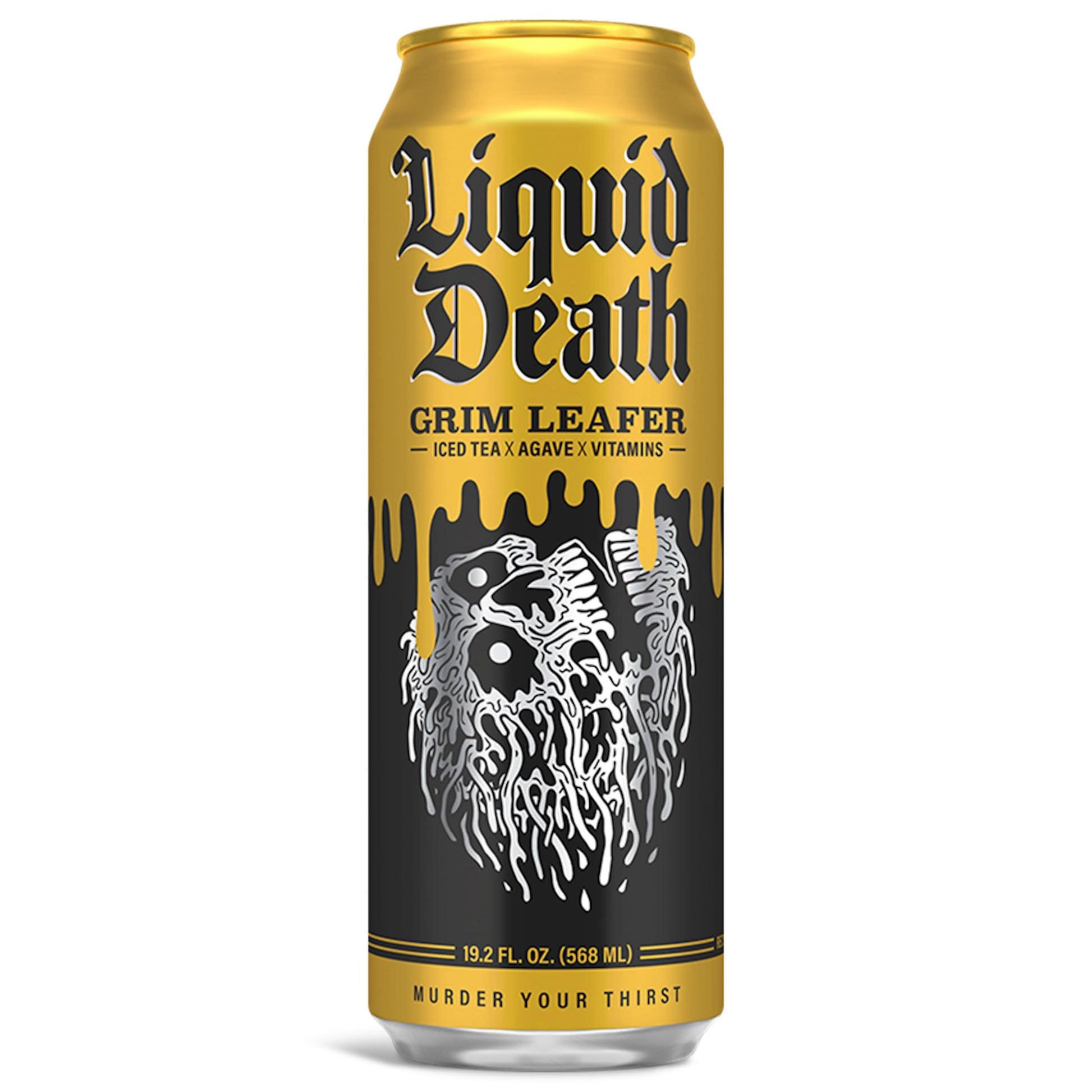 Liquid Death, Grim Leafer Iced Tea, 8-Pack (King Size 19.2oz Cans), Southern Style Sweet Tea Sweetened With Real Agave, B12 & B6 Vitamins, Low Calorie & Low Sugar-UPStoxs