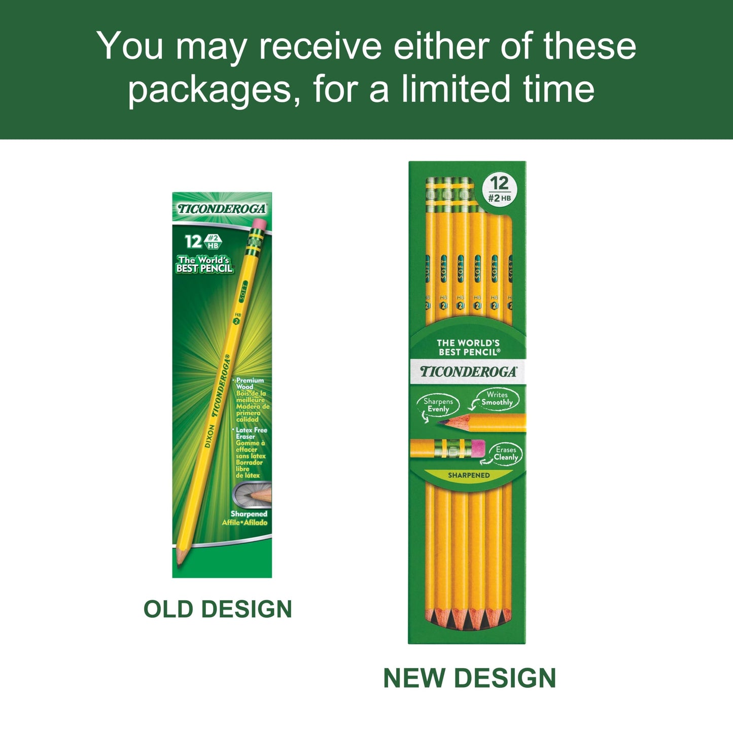 Ticonderoga Wood-Cased Pencils, Pre-Sharpened, 2 HB Soft, Yellow, 12 Count-UPStoxs