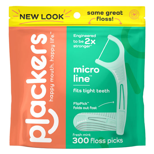 Plackers Micro Line Dental Floss Picks, Fold-Out FlipPick, Tuffloss, Easy Storage with Sure-Zip Seal, Fresh Mint Flavor, 300 Count-UPStoxs