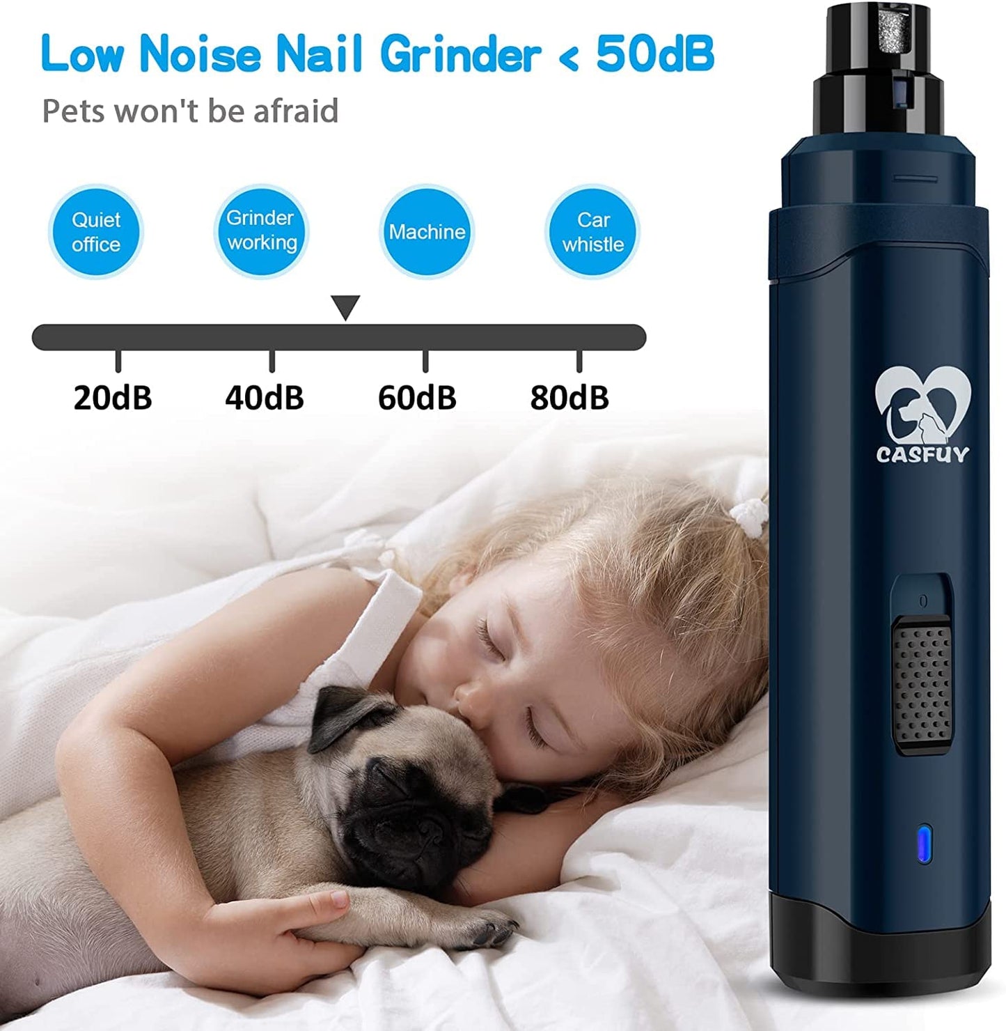 Casfuy Dog Nail Grinder Upgraded - Professional 2-Speed Electric Rechargeable Pet Nail Trimmer Painless Paws Grooming & Smoothing for Small Medium Large Dogs & Cats (Dark Blue)-UPStoxs