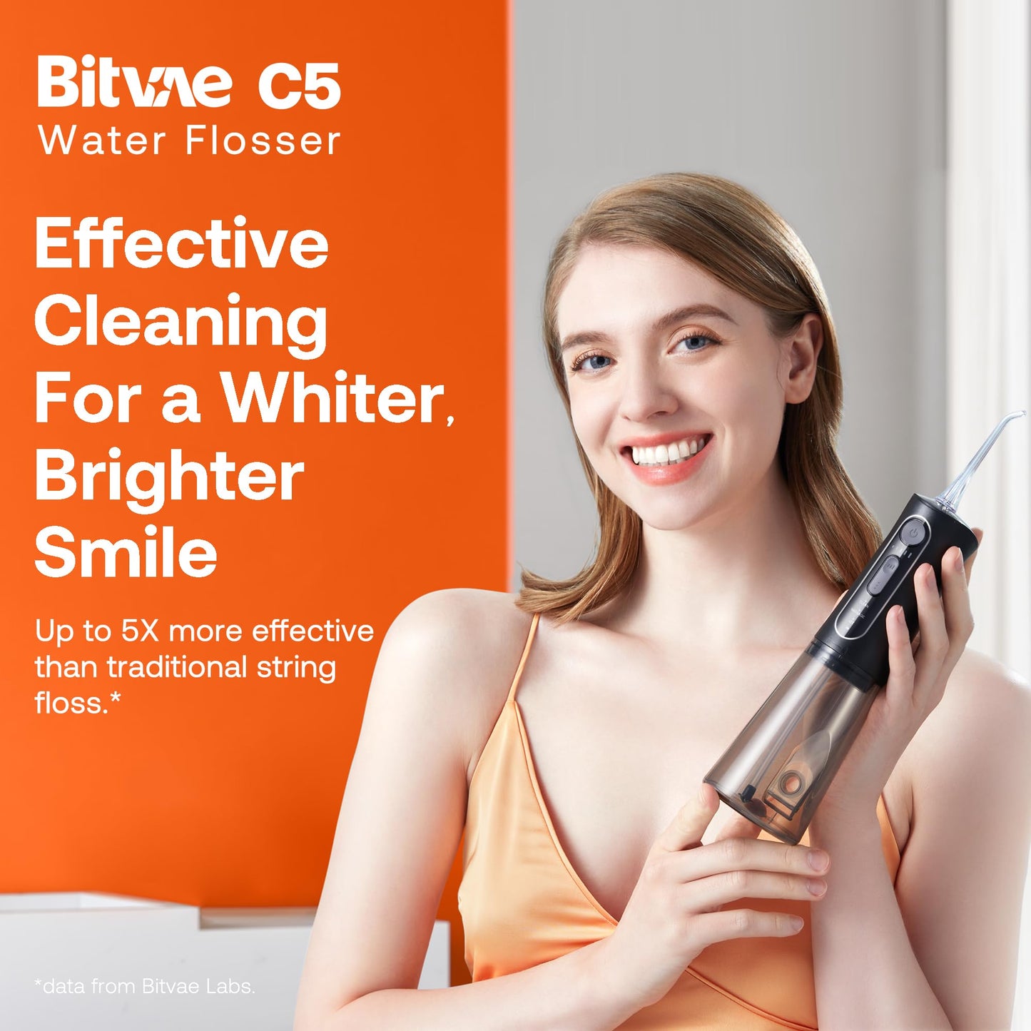 Bitvae C5 Water Dental Flosser for Teeth Picks, Cordless Water Flosser, 3 Modes 5 Intensities, IPX7 Waterproof Water Teeth Cleaner, 5 Tips Rechargeable Water Dental Picks for Cleaning - Black-UPStoxs