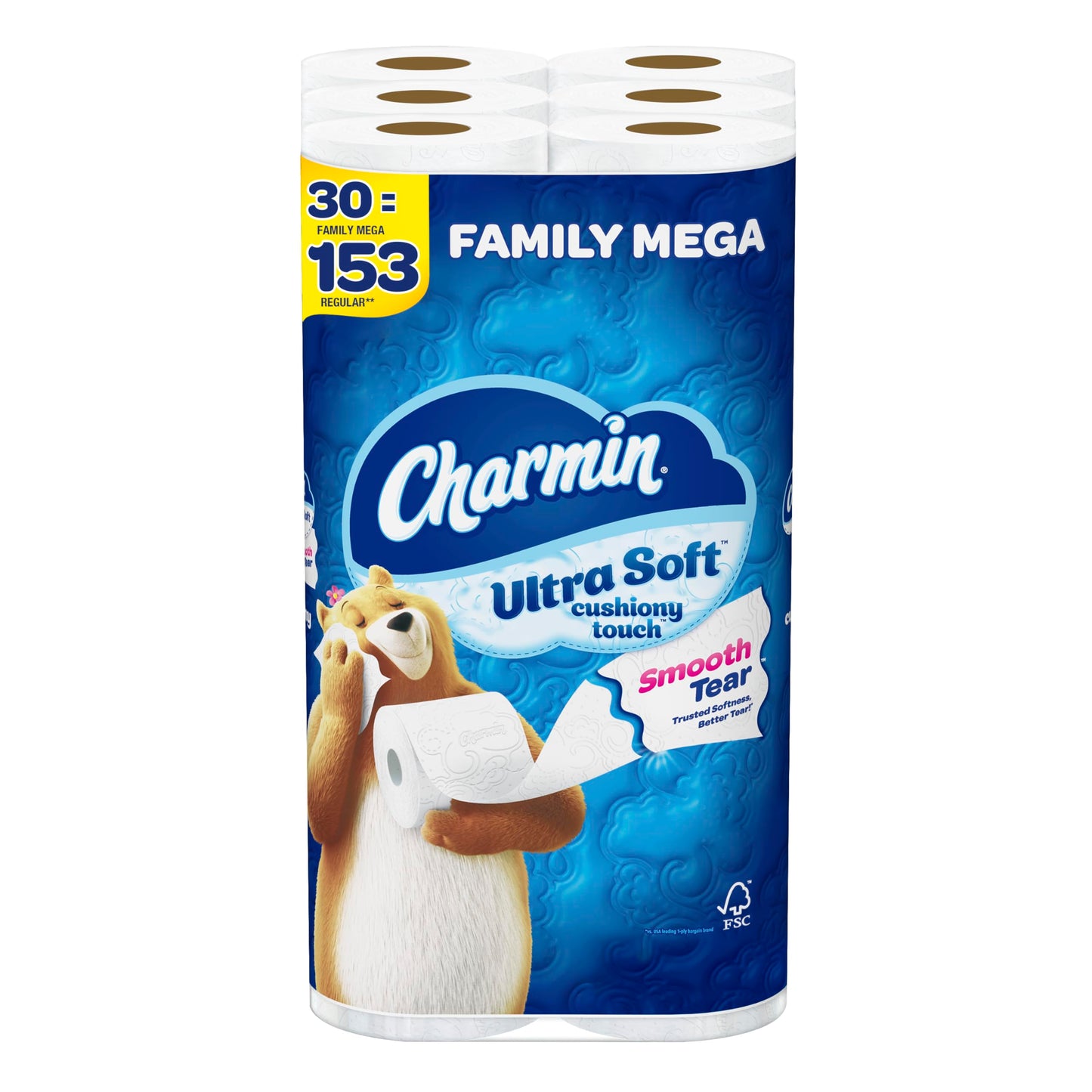 Charmin Toilet Paper Ultra Soft Cushiony Touch, 30 Family Mega Rolls = 153 Regular Rolls-UPStoxs