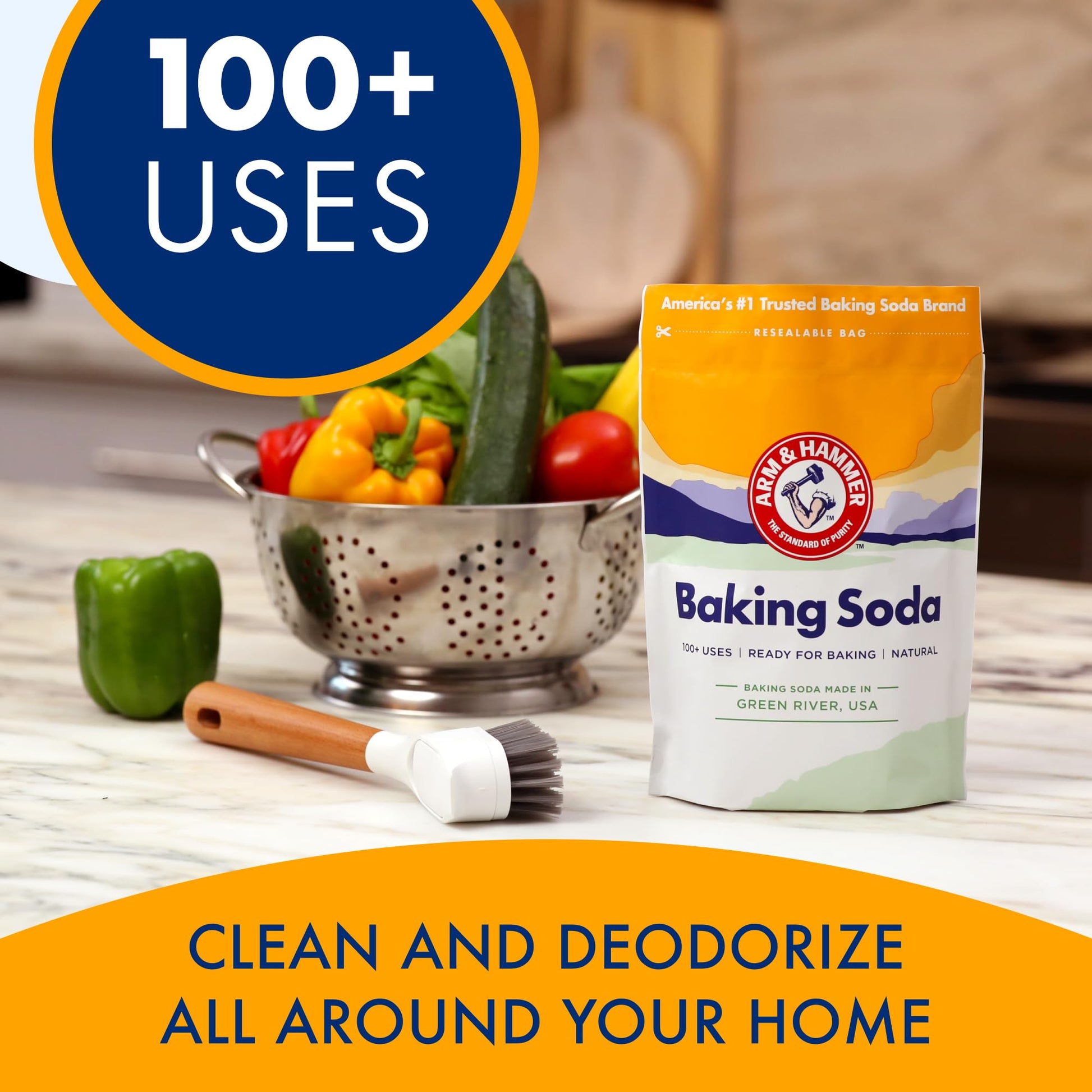 ARM & HAMMER Baking Soda Made in USA, Ideal for Baking, Pure & Natural, 2.7lb Bag-UPStoxs