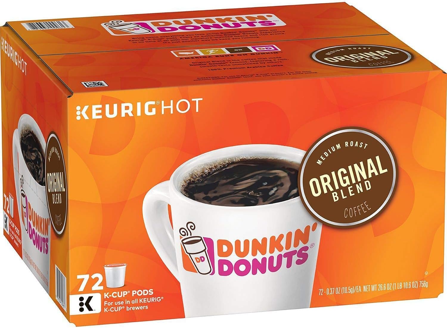 Dunkin' Donuts Medium Roast K-Cup Coffee Pods, Original Blend, 72 ct.-UPStoxs