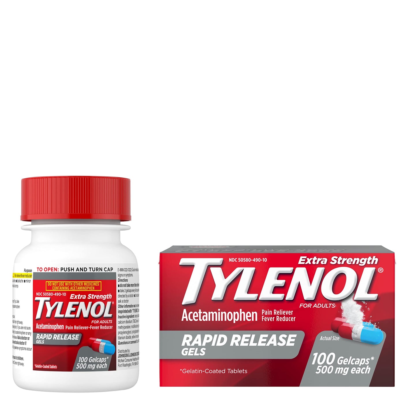 Tylenol Extra Strength Acetaminophen Rapid Release Gels, Pain Reliever & Fever Reducer, 100 ct-UPStoxs