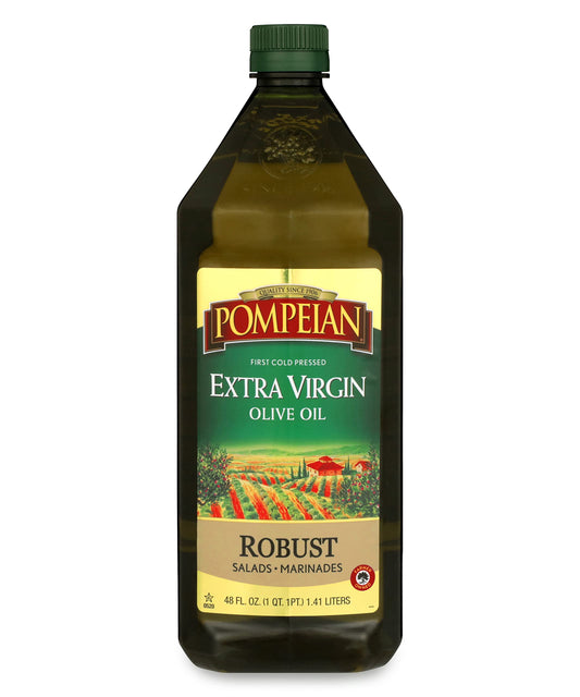 Pompeian Robust Extra Virgin Olive Oil, First Cold Pressed, Full-Bodied Flavor, Perfect for Salad Dressings & Marinades, 48 FL. OZ.-UPStoxs