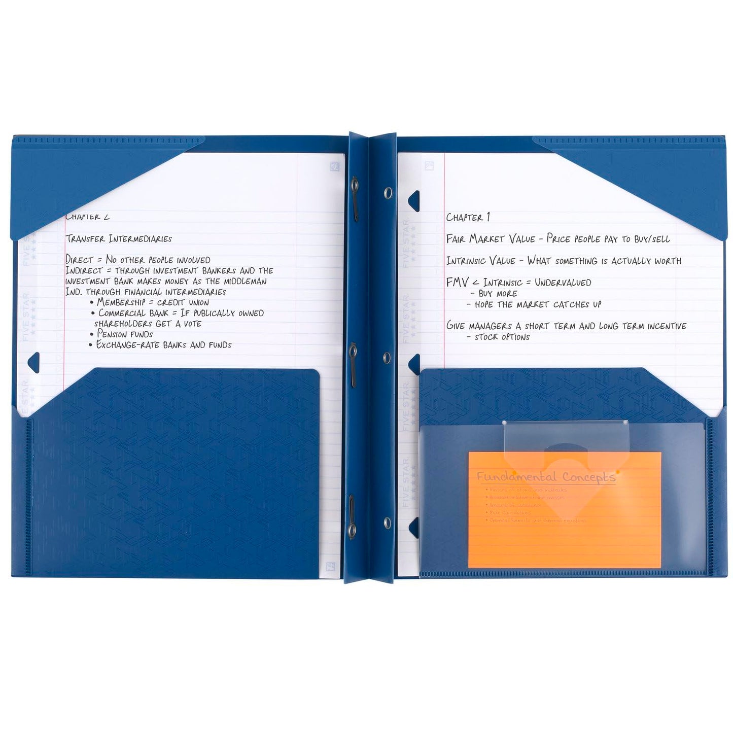 Five Star 2 Pocket Folder, Stay-Put Folder, Plastic Colored Folders with Pockets & Prong Fasteners, For Home, School Supplies & Home Office, 11” x 8-1/2”, Blue (72115)-UPStoxs