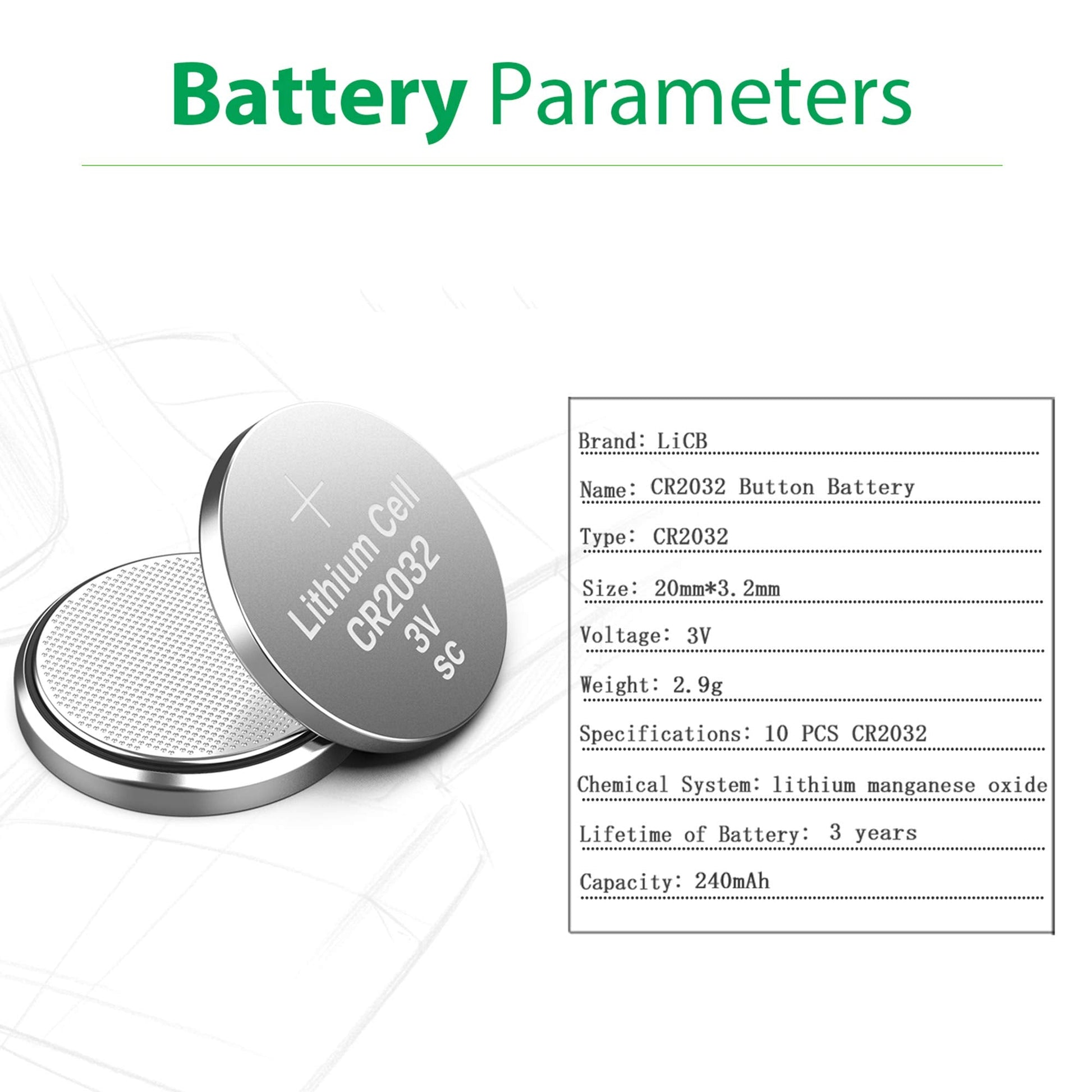 LiCB CR2032 3V Lithium Battery(10-Pack)-UPStoxs