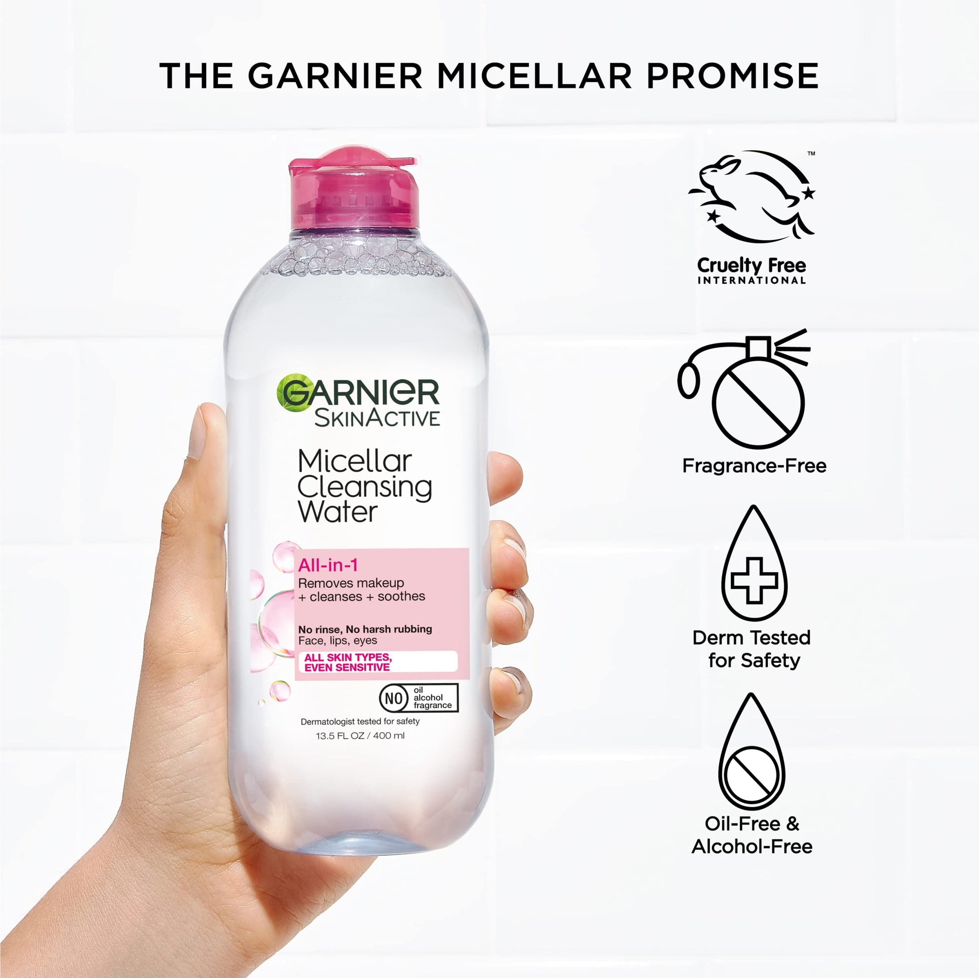 Garnier Micellar Water, Hydrating Facial Cleanser & Makeup Remover, Suitable for Sensitive Skin, Vegan, Cruelty Free, 13.5 Fl Oz (400mL), 1 Count-UPStoxs