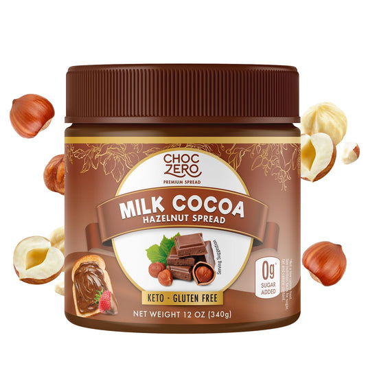 ChocZero Milk Chocolate Hazelnut Spread - Keto Friendly, No Sugar Added, Best Low Carb Dessert, Perfect Topping for Almond Flour Pancakes, Naturally Sweetened with Monk Fruit (1 jar, 12 oz)-UPStoxs