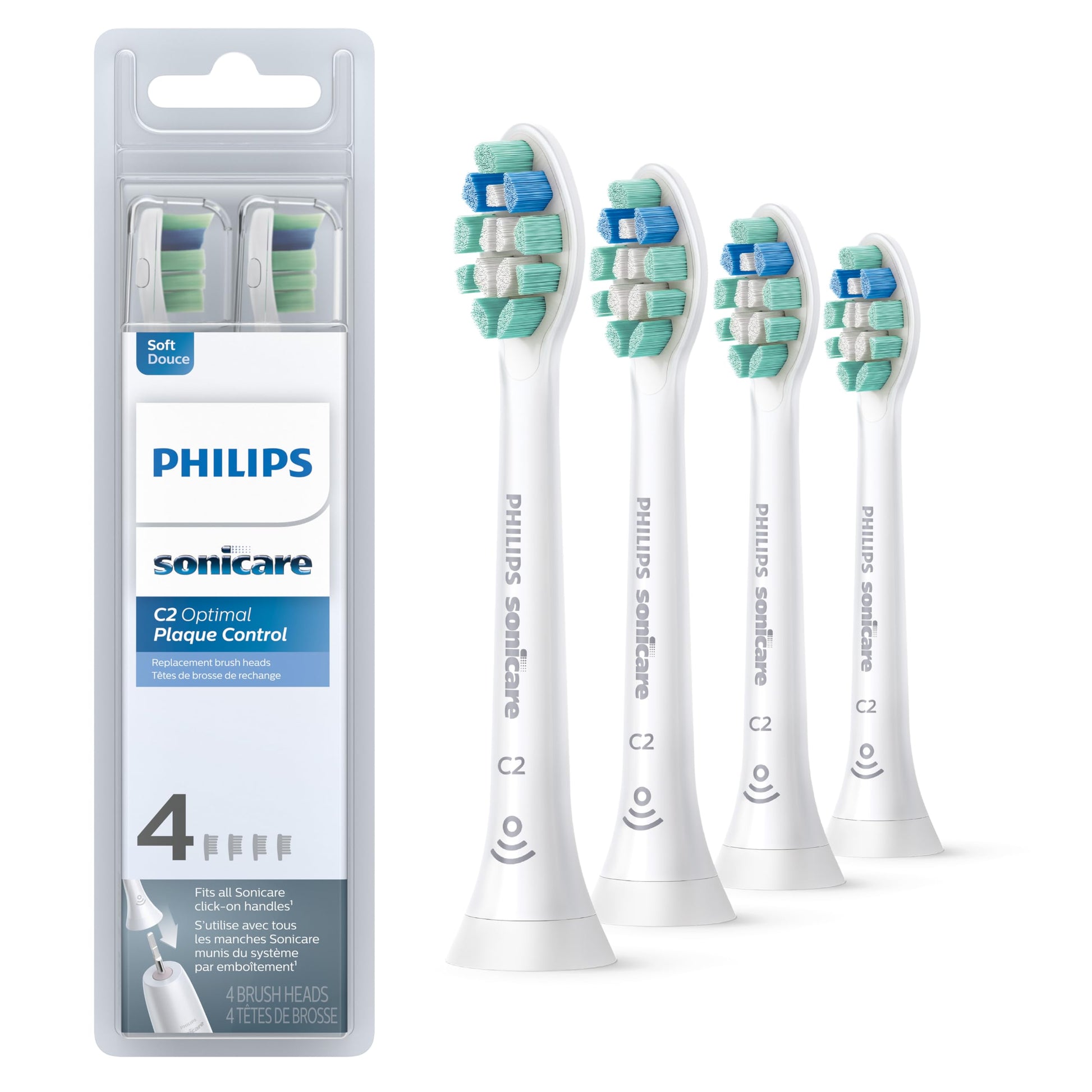 Philips Sonicare Optimal Plaque Control Replacement Toothbrush Heads, HX9024/65, BrushSync™ Technology, White 4-pk-UPStoxs