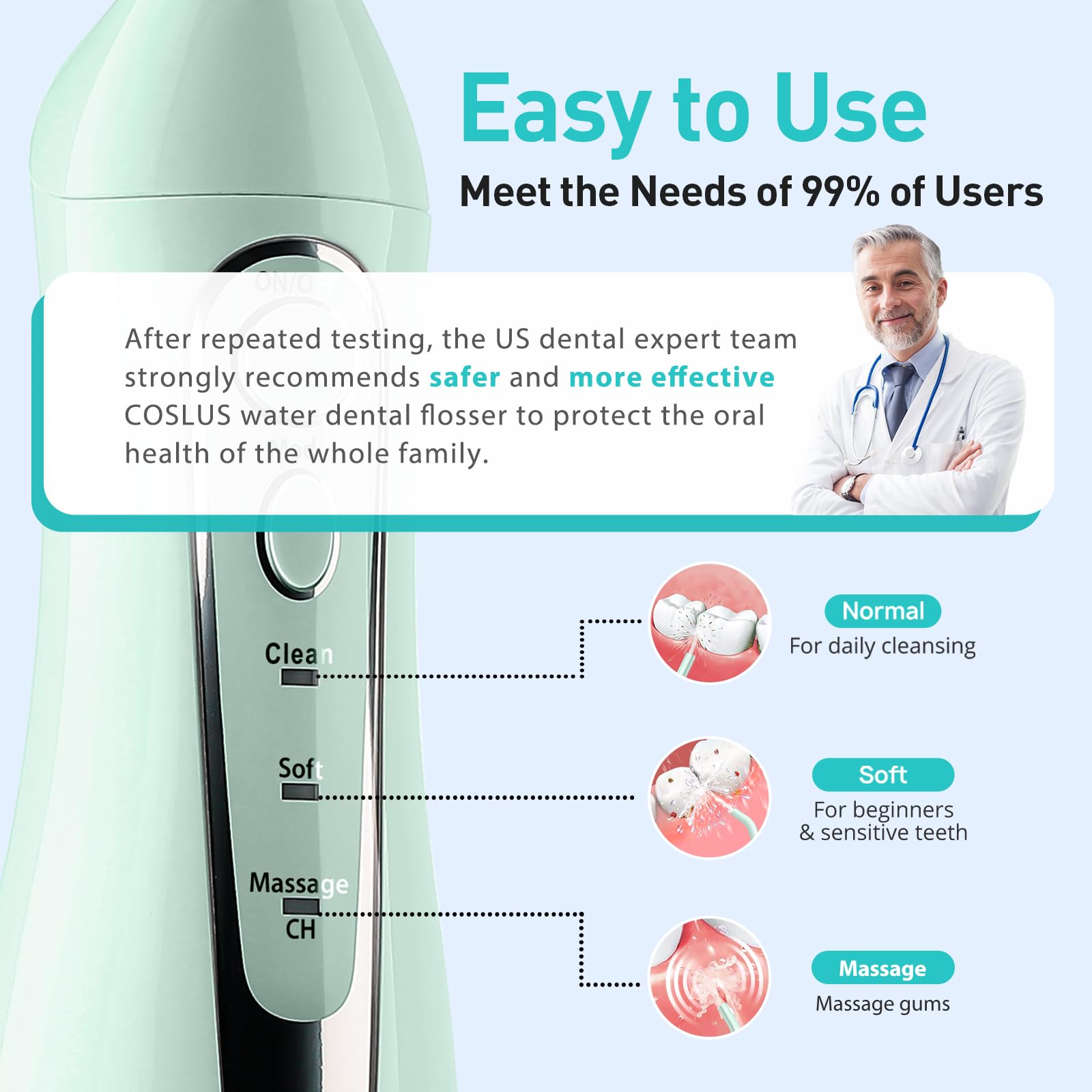 COSLUS Water Dental Flosser Teeth Pick: Portable Cordless Oral Irrigator 300ML Rechargeable Travel Irrigation Cleaner IPX7 Waterproof Electric Waterflosser for Teeth Cleaning F5020E Green-UPStoxs