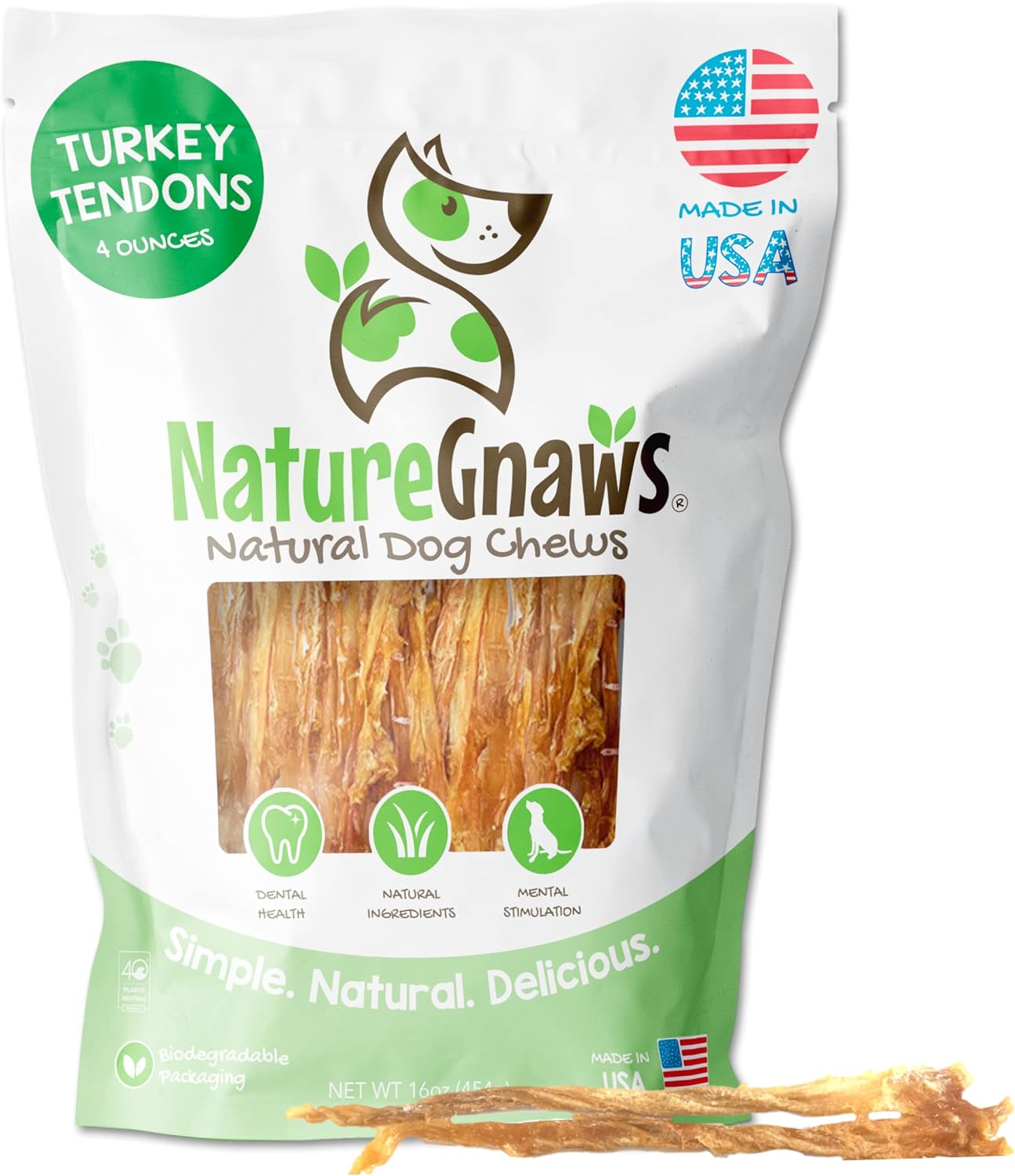 Nature Gnaws, USA Turkey Tendons Natural Dog Chews, 12oz