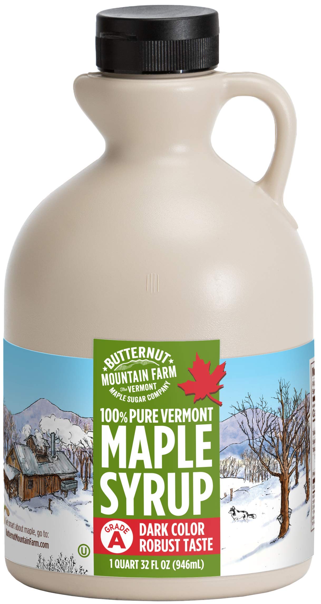 Butternut Mountain Farm Pure Vermont Maple Syrup, Grade A, Dark Color, Robust Taste, All Natural, Easy Pour, 32 Fl Oz, 1 Qt (Prev Grade B)-UPStoxs