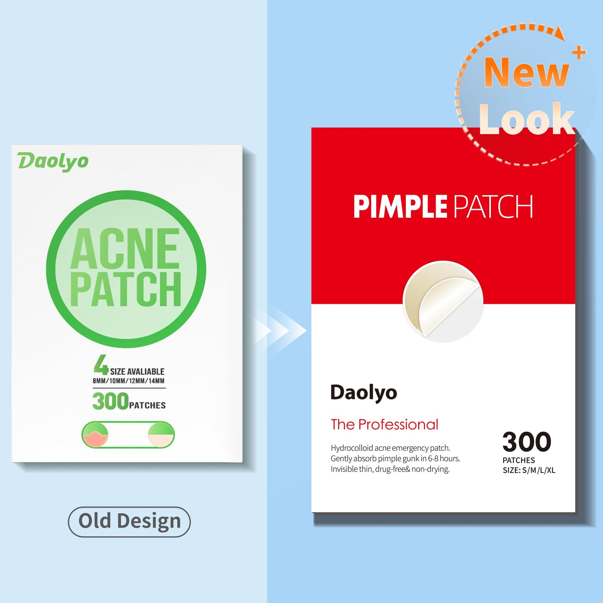 Daolyo Pimple Patches for Face, 4 Size 300 Counts Acne Patches, Hydrocolloid Patches for Covering Zits and Blemishes, Spot Stickers with Salicylic Acid, Tea Tree Oil & Calendula Oil-UPStoxs