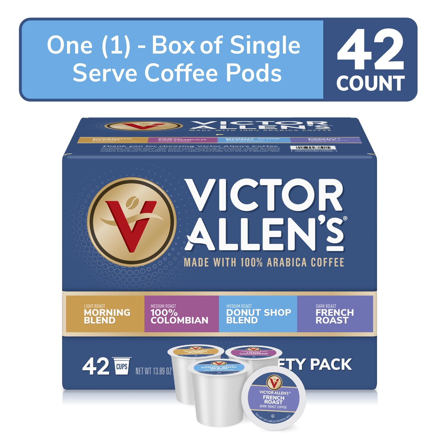 Victor Allen's Coffee Variety Pack (Morning Blend, 100% Colombian, Donut Shop Blend, and French Roast), 42 Count, Single Serve Coffee Pods for Keurig K-Cup Brewers-UPStoxs