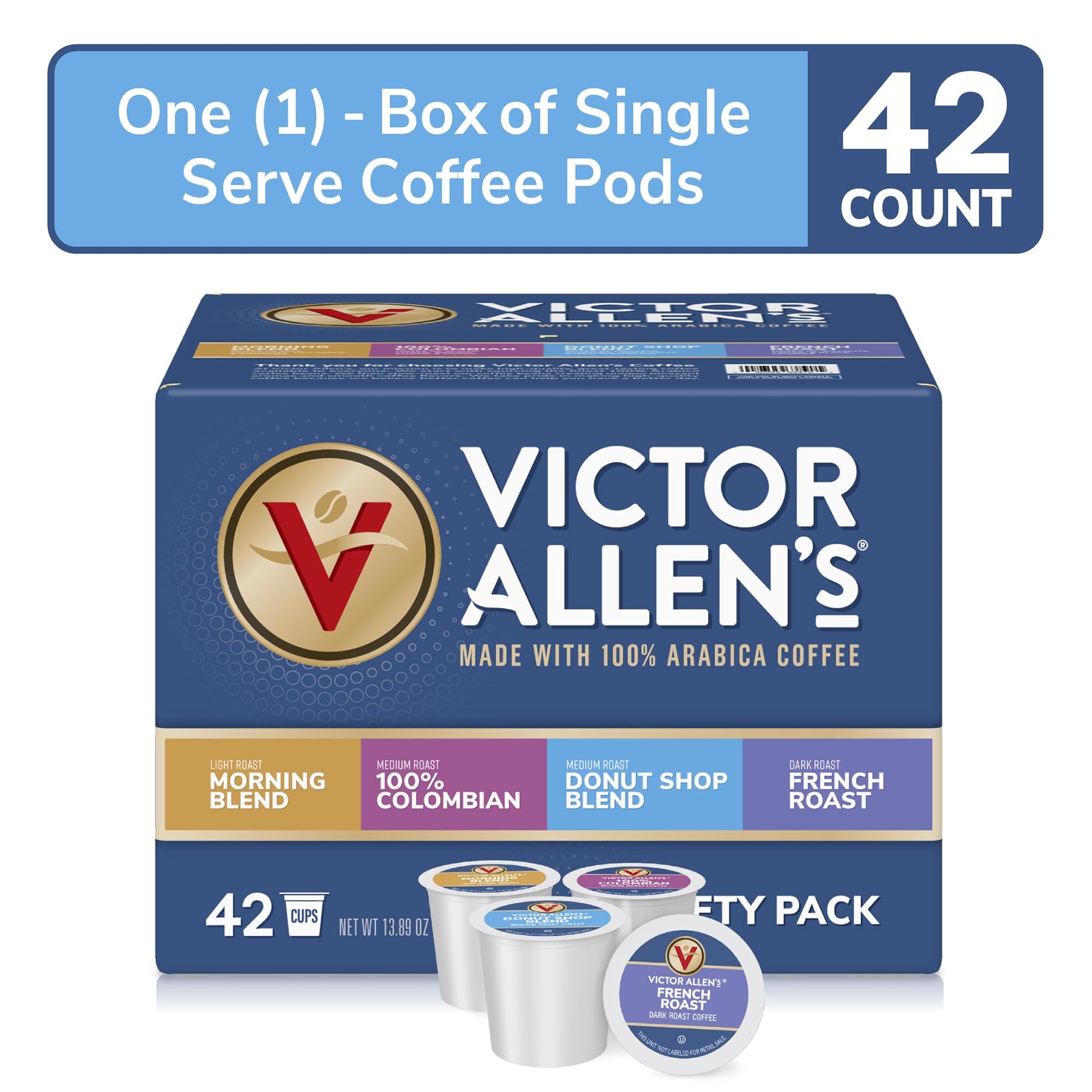 Victor Allen's Coffee Variety Pack (Morning Blend, 100% Colombian, Donut Shop Blend, and French Roast), 42 Count, Single Serve Coffee Pods for Keurig K-Cup Brewers-UPStoxs