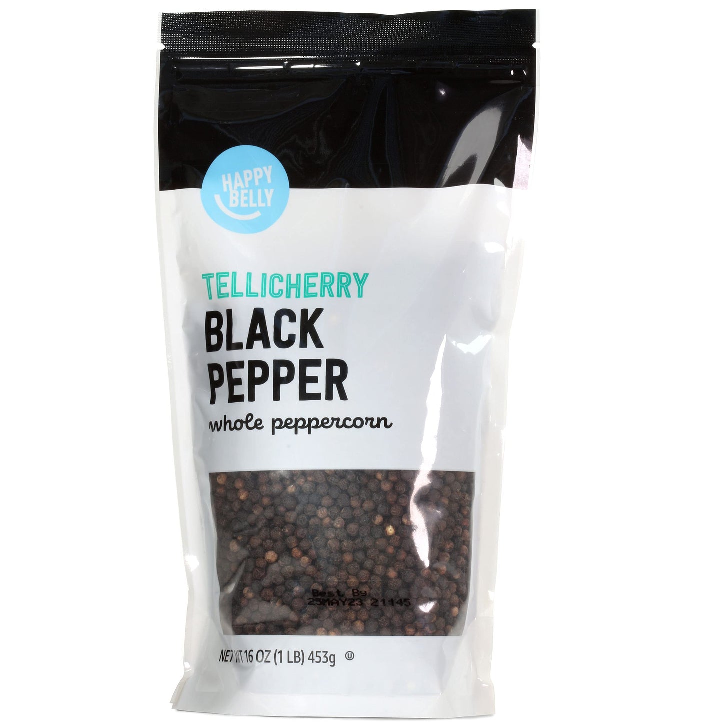 Amazon Brand - Happy Belly Tellicherry Black Pepper Whole Peppercorn, 16 ounce (Pack of 1)-UPStoxs