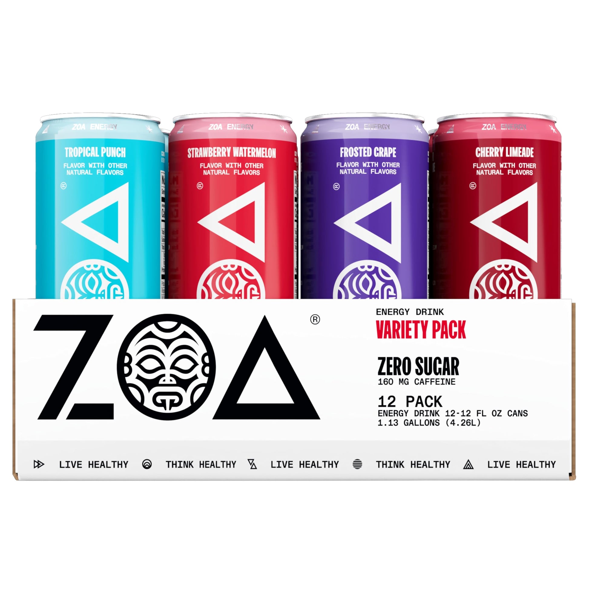 ZOA Zero Sugar Energy Drinks, Variety Pack - Sugar Free with Electrolytes, Healthy Vitamin C, Amino Acids, Essential B-Vitamins, and Caffeine from Green Tea - 12 Fl Oz (12-Pack)-UPStoxs