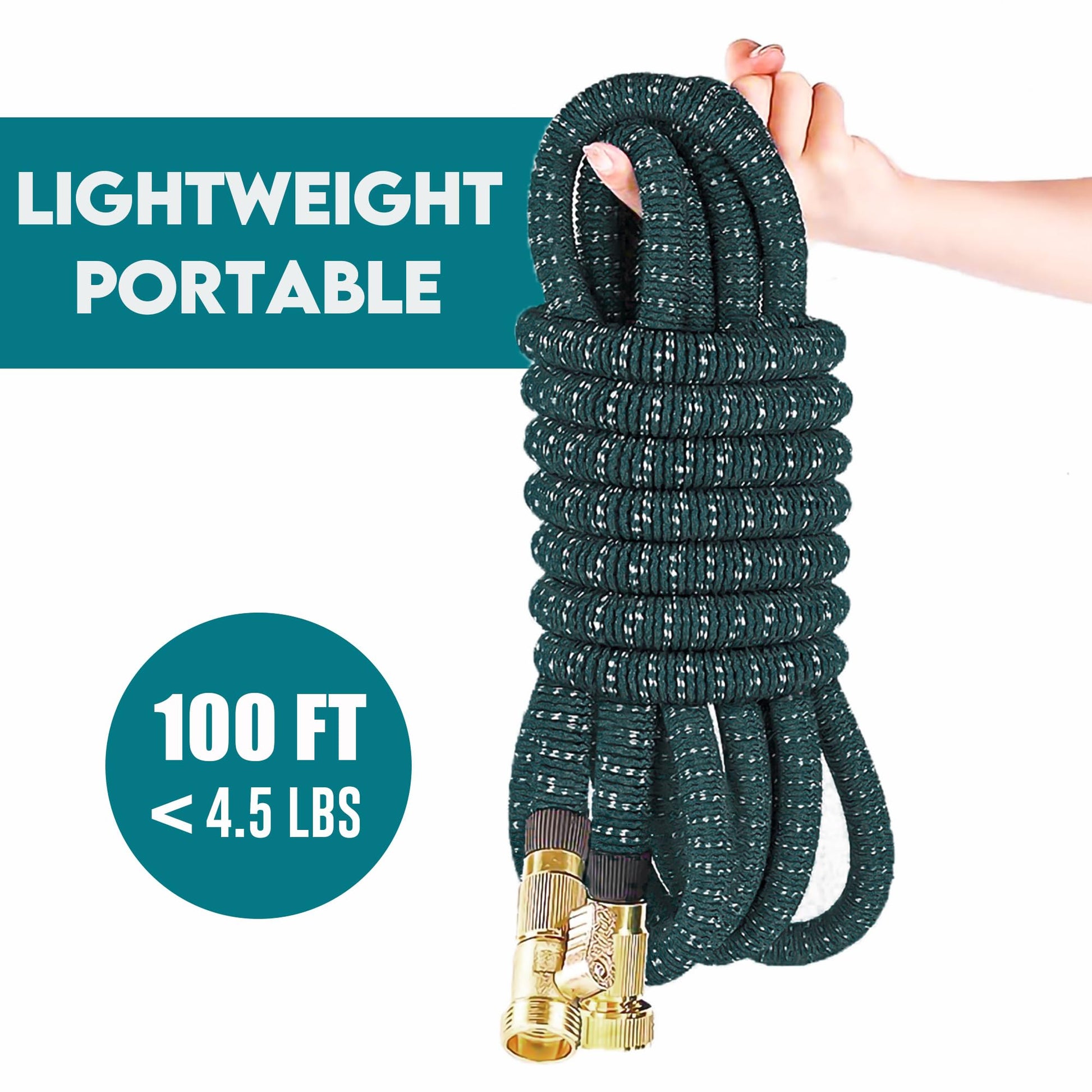 Expandable Garden Hose 100 ft with 10 Function Nozzle Sprayer, Lightweight & No-Kink Flexible Water Hose with Durable Latex Core & Solid Brass Fittings, 100ft Retractable Stretch Hose (DarkGreen)-UPStoxs