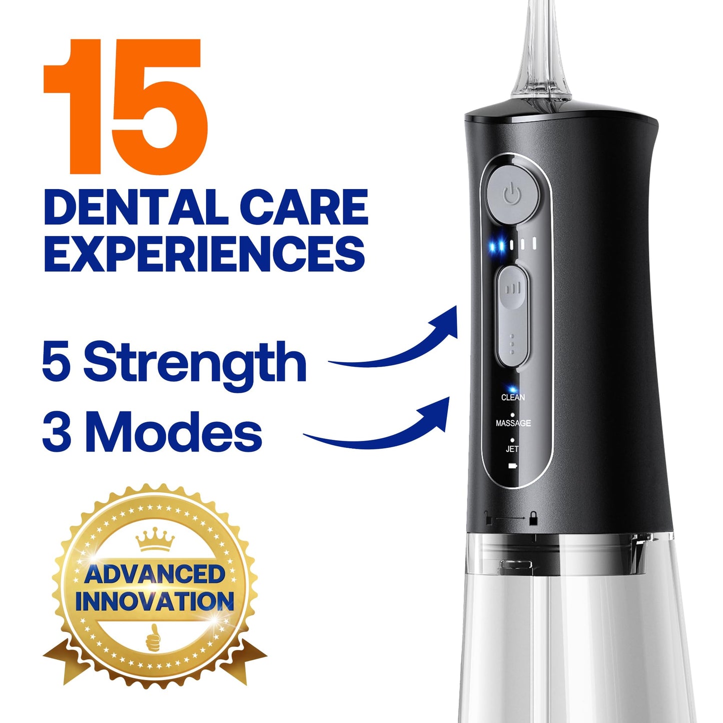 Bitvae C5 Water Dental Flosser for Teeth Picks, Cordless Water Flosser, 3 Modes 5 Intensities, IPX7 Waterproof Water Teeth Cleaner, 5 Tips Rechargeable Water Dental Picks for Cleaning - Black-UPStoxs