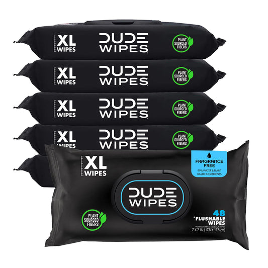 DUDE Wipes - Flushable Wipes - 6 Pack, 288 Wipes - Unscented Extra-Large Adult Wet Wipes - Vitamin-E & Aloe - Septic and Sewer Safe-UPStoxs