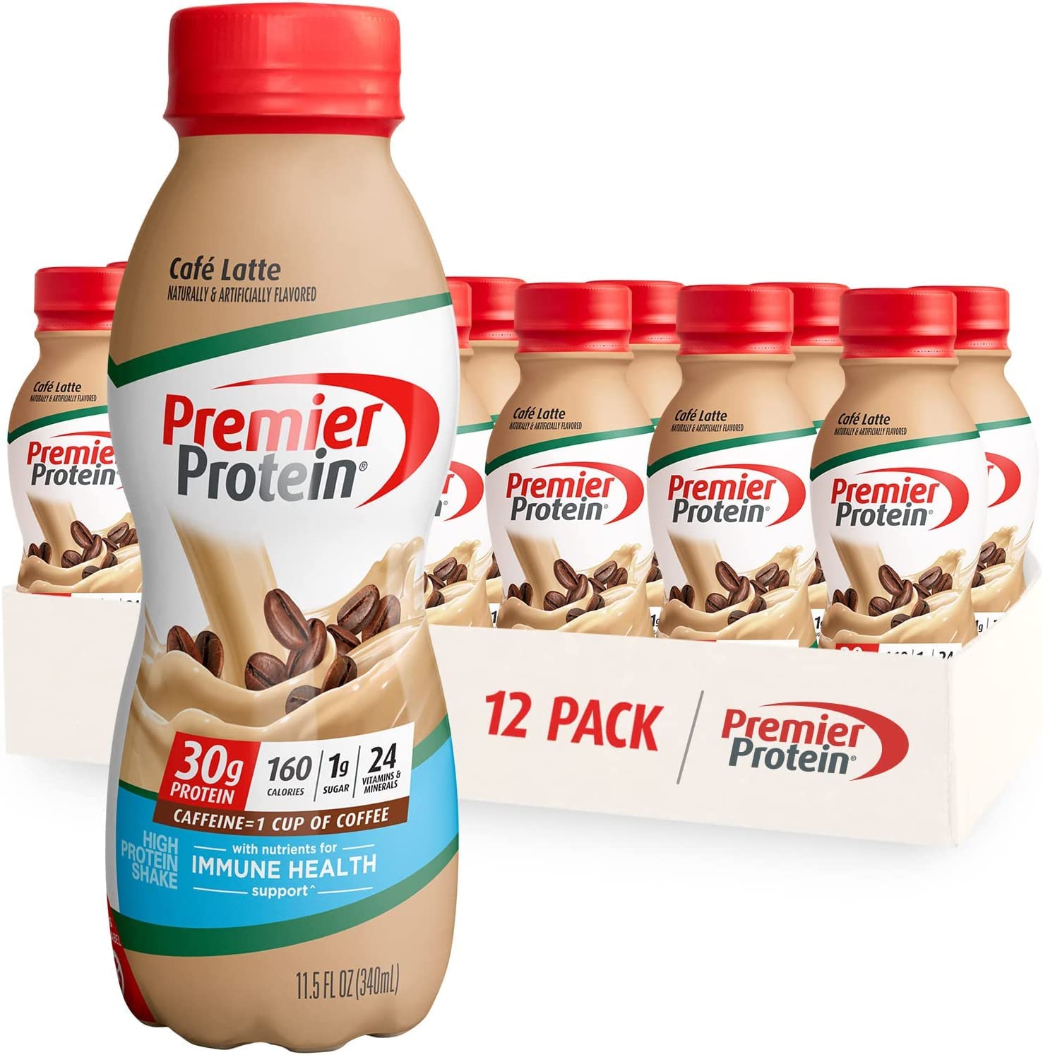 Premier Protein Shake, Café Latte, 30g Protein, 1g Sugar, 24 Vitamins & Minerals, Nutrients to Support Immune Health 11.5 fl oz, 12 Pack-UPStoxs