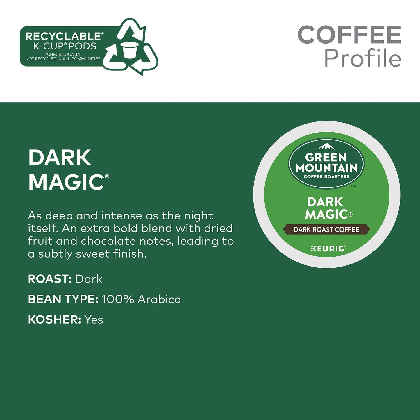 Green Mountain Coffee Roasters Dark Magic Keurig Single-Serve K-Cup Pods, Dark Roast Coffee, 72 Count (6 Packs of 12)-UPStoxs