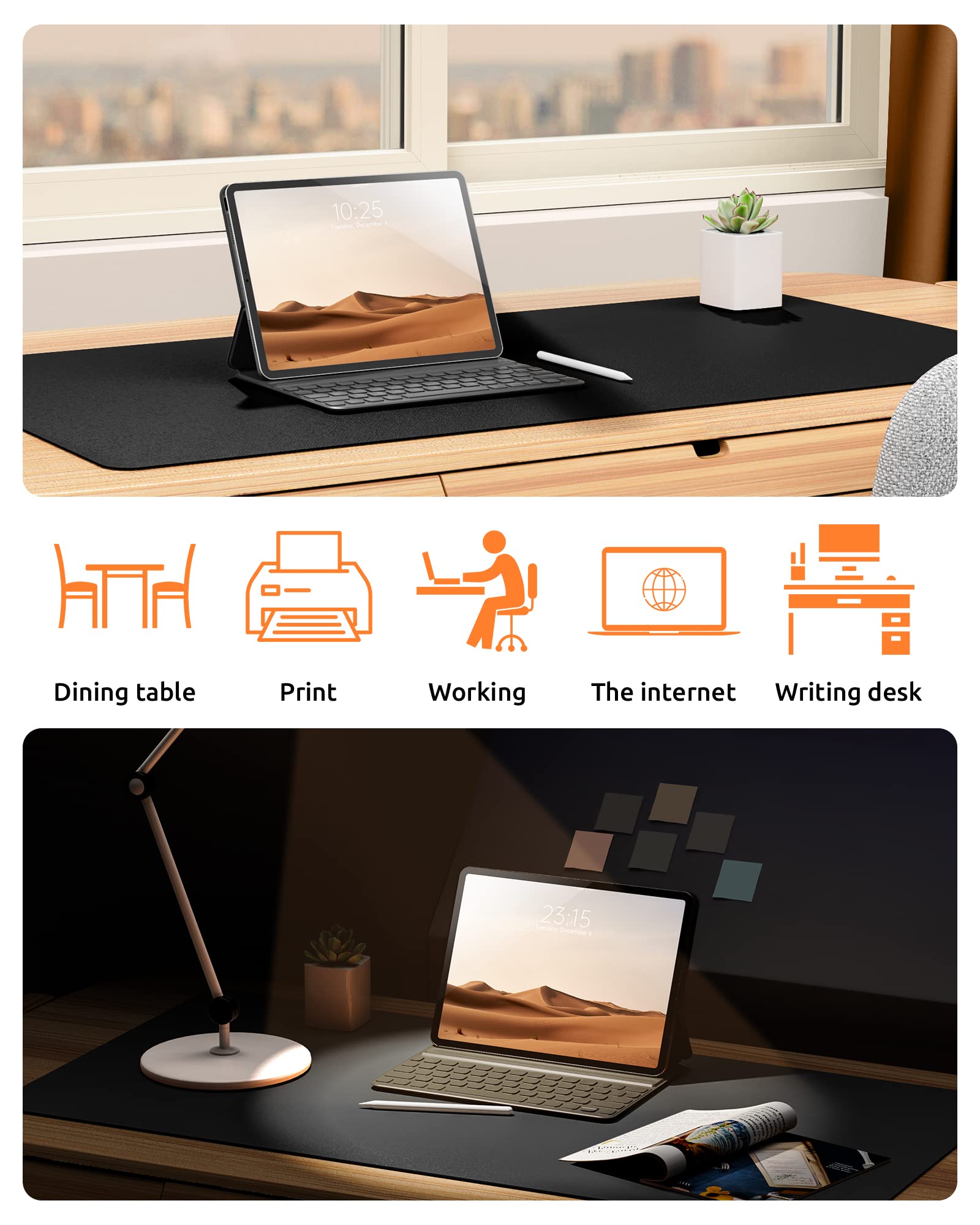 YSAGi Leather Desk Pad Protector, Office Desk Mat, Large Mouse Pad, Non-Slip PU Leather Desk Blotter, Laptop Desk Pad, Waterproof Desk Writing Pad for Office and Home (Black, 23.6" x 13.8")-UPStoxs