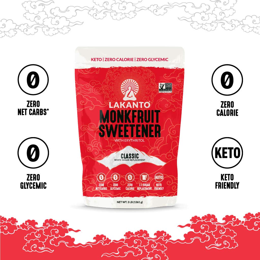 Lakanto Classic Monk Fruit Sweetener with Erythritol - White Sugar Substitute, Baking, Coffee, Tea, Zero Calorie, Keto Diet Friendly, Zero Net Carbs, Extract, Sugar Replacement (Classic White - 3 lb)-UPStoxs