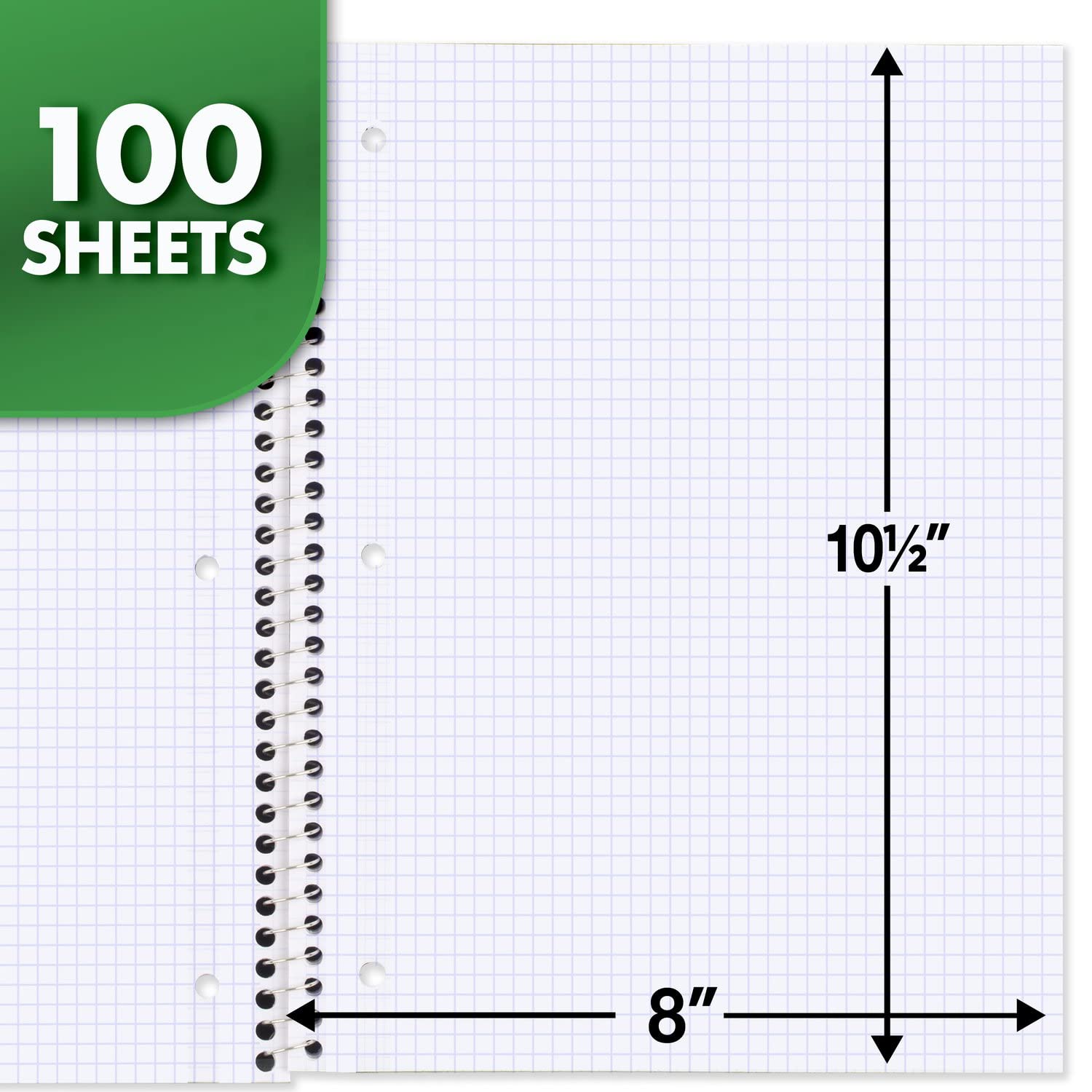 Mead Spiral Notebook, 1-Subject, Graph Ruled Paper, 7-1/2" x 10-1/2", 100 Sheets, Green (05676AC5)-UPStoxs