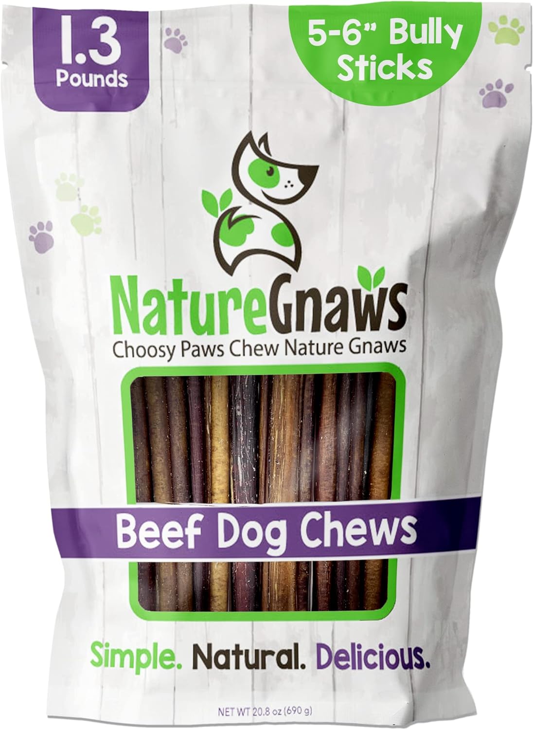 Nature Gnaws, Beef Bully Sticks Dog Chews, 1.3 lbs.