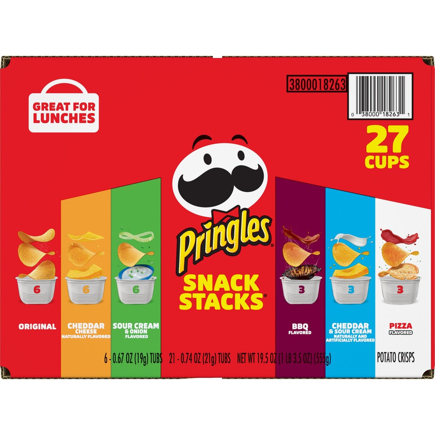 Pringles Potato Crisps Chips, Snack Stacks, Lunch Snacks, Office and Kids Snacks, Variety Pack (27 Cups)-UPStoxs