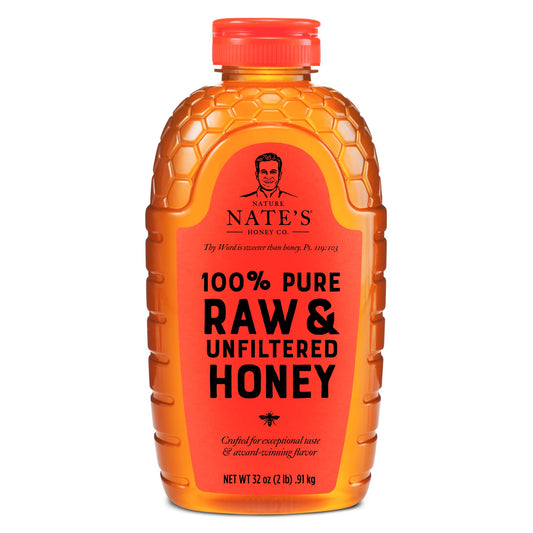 Nate's 100% Pure, Raw & Unfiltered Honey - Award-Winning Taste, 32oz. Squeeze Bottle-UPStoxs