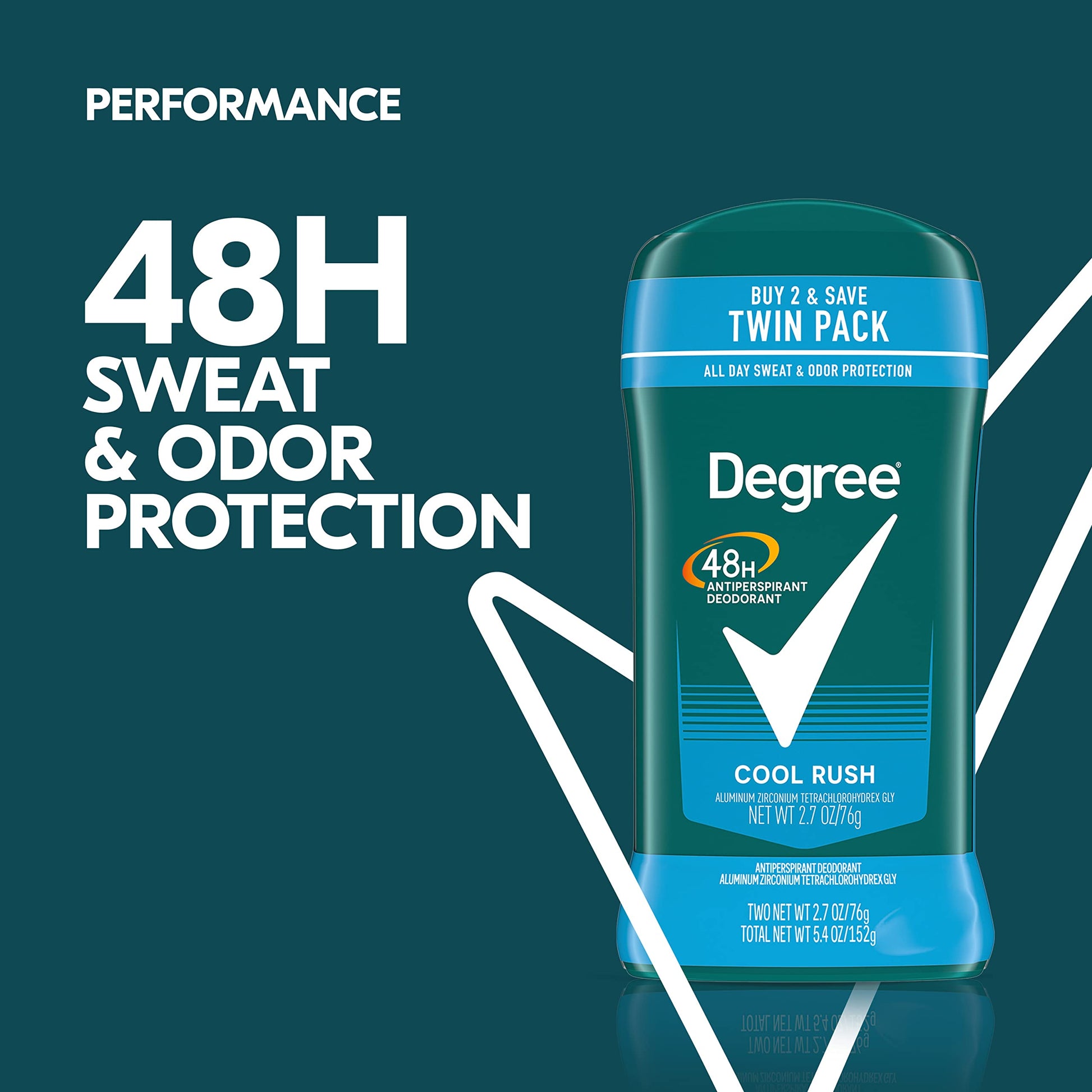 Degree Men Original Antiperspirant Deodorant Cool Rush Twin Pack 48-Hour Sweat & Odor Protection Antiperspirant For Men 2.7 oz-UPStoxs