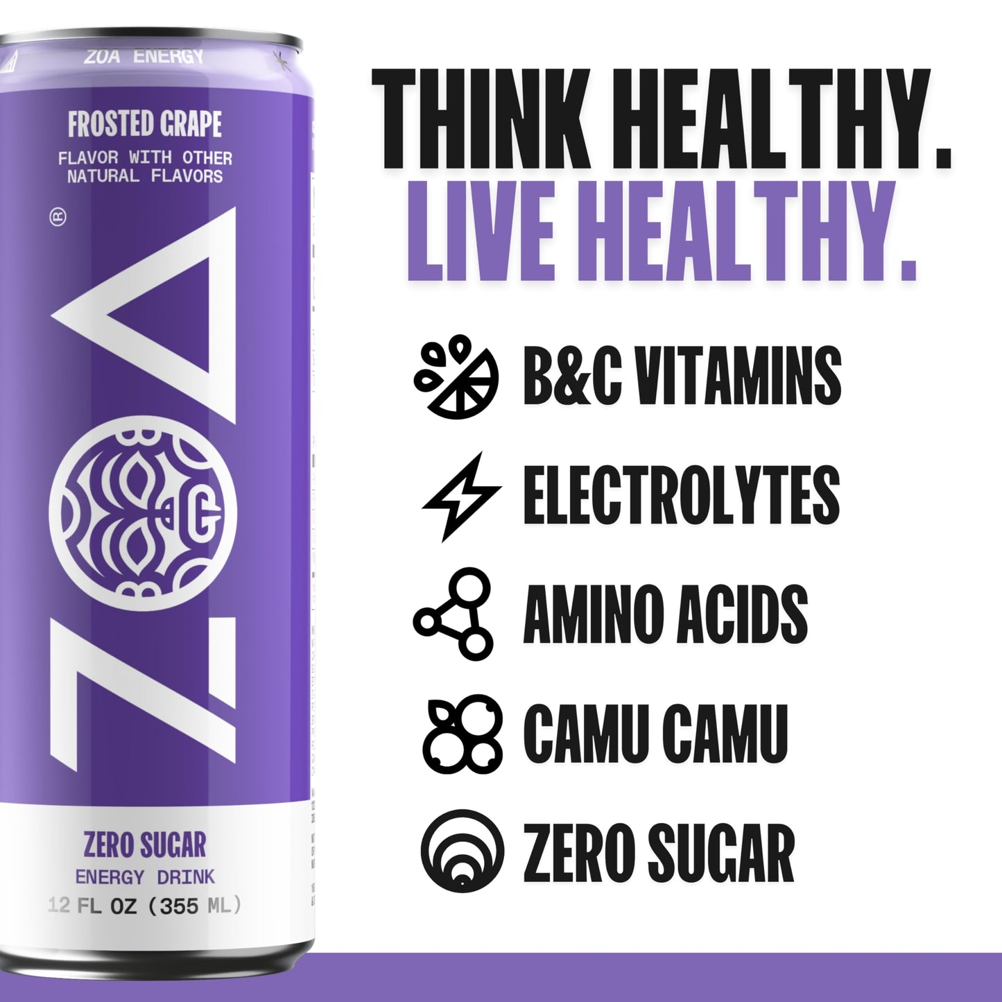 ZOA Zero Sugar Energy Drinks, Variety Pack - Sugar Free with Electrolytes, Healthy Vitamin C, Amino Acids, Essential B-Vitamins, and Caffeine from Green Tea - 12 Fl Oz (12-Pack)-UPStoxs