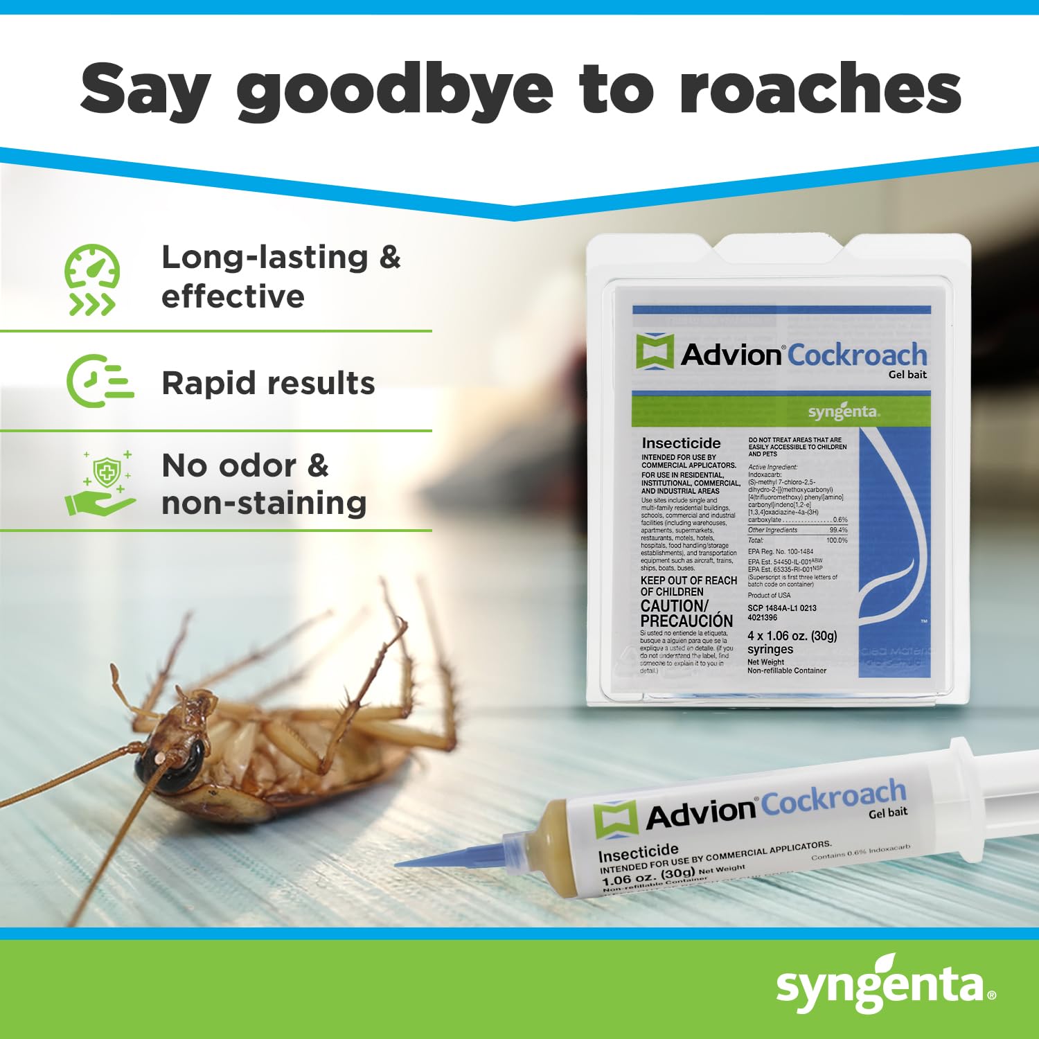 Advion Cockroach Gel Bait, 4 Tubes x 30-Grams, 1 Plunger and 2 Tips, German Roach Insect Pest Control, Indoor and Outdoor Use, Roach Killer Gel for American, German and Other Major Cockroach Species-UPStoxs