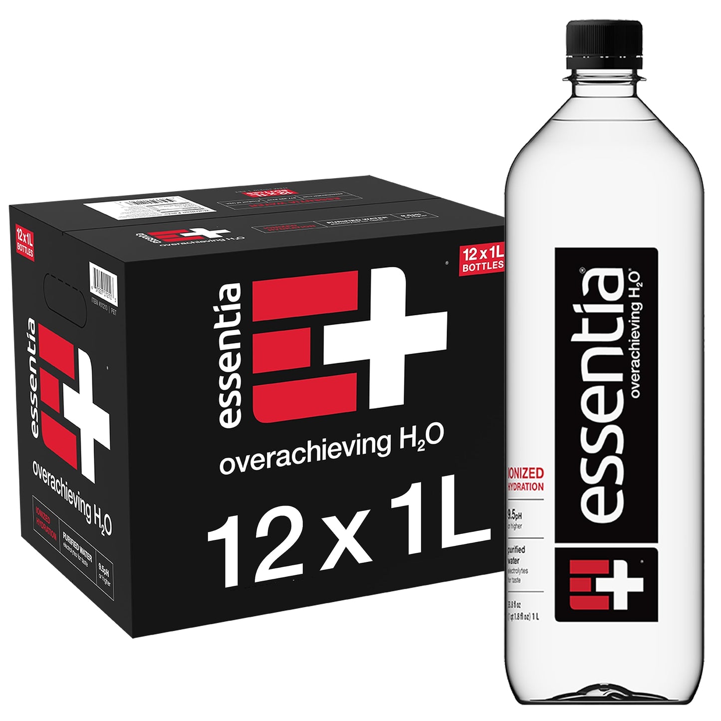 Essentia Water Bottled, Ionized Alkaline Water:99.9% Pure, Infused With Electrolytes, 9.5 pH Or Higher With A Clean, Smooth Taste, 1 Litre (Pack of 12)-UPStoxs