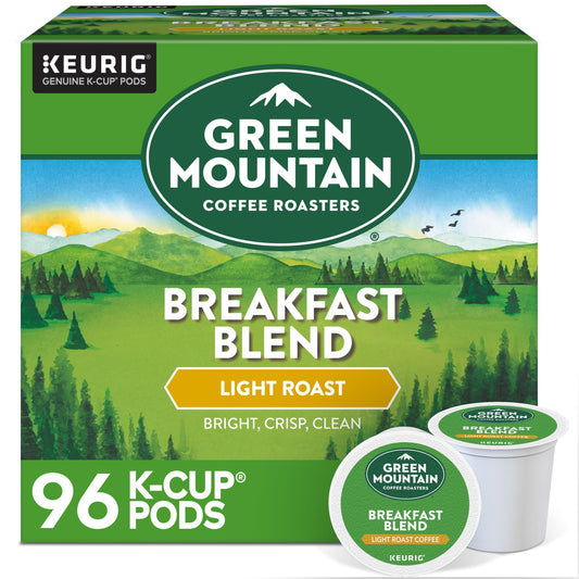 Green Mountain Coffee Roasters Breakfast Blend Single-Serve Keurig K-Cup Pods, Light Roast Coffee, 96 Count (4 Packs of 24)-UPStoxs