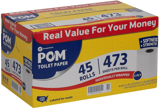 POM 2-Ply Toilet Paper 473 sheets/roll, 45 rolls