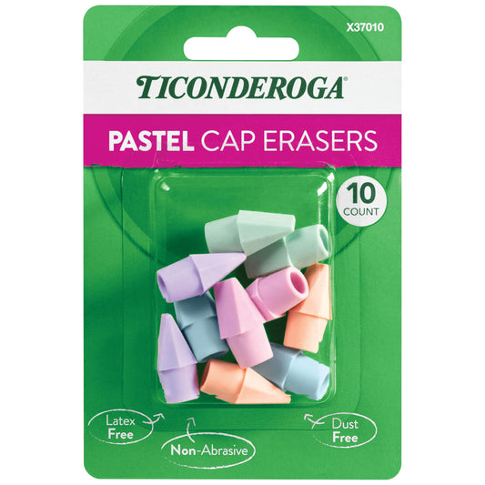 Ticonderoga Pencil Cap Erasers, Assorted Pastel Colors, 10 Count-UPStoxs