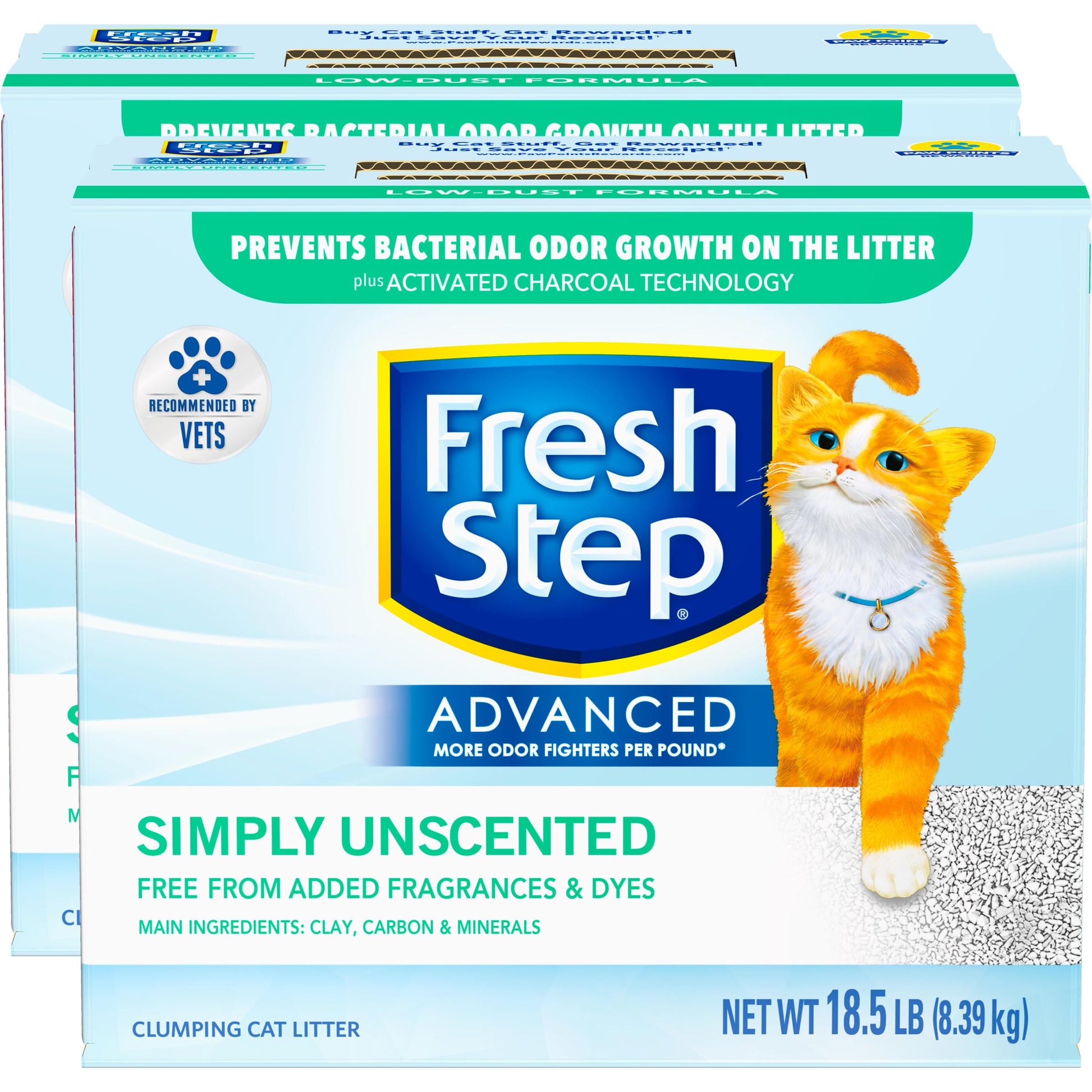 Fresh Step Advanced Unscented Cat Litter, 2 Pack (37.58 lbs/17.04 kg, Extra Large, Low Dust, Clumping, Activated Charcoal)-UPStoxs