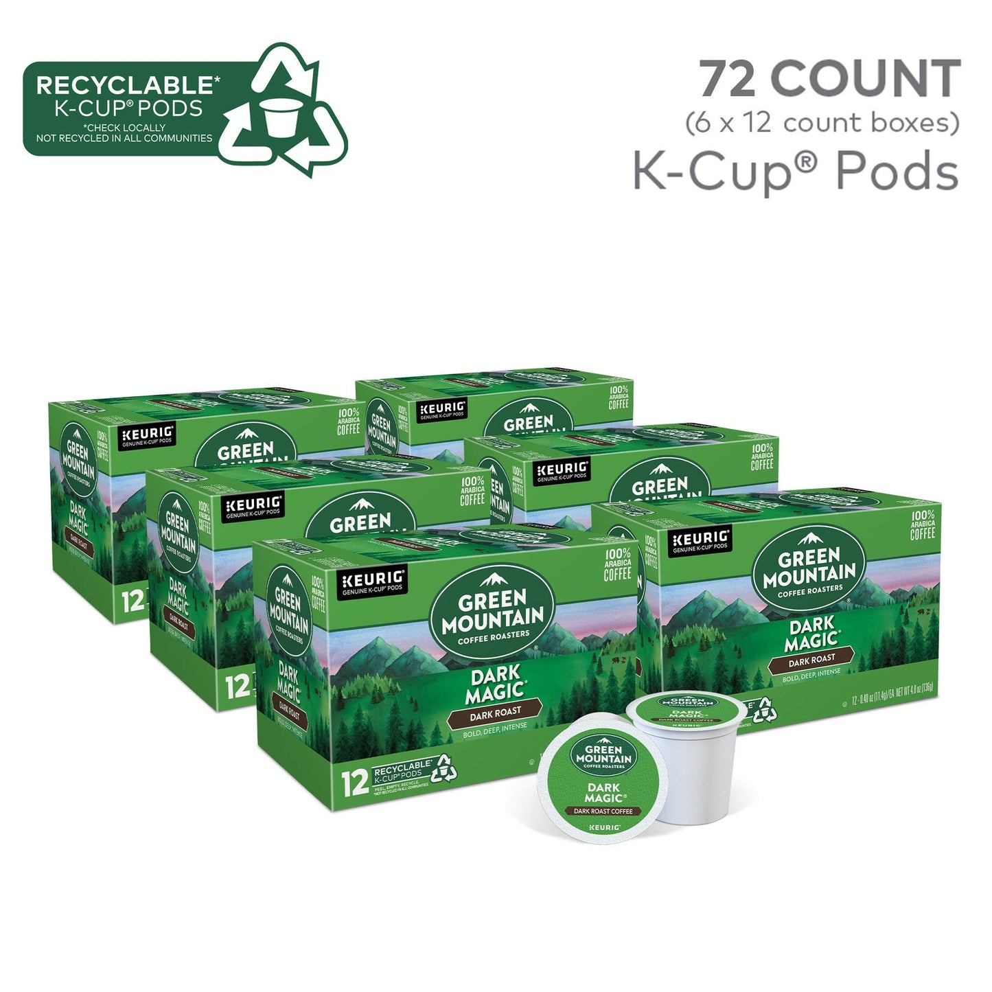 Green Mountain Coffee Roasters Dark Magic Keurig Single-Serve K-Cup Pods, Dark Roast Coffee, 72 Count (6 Packs of 12)-UPStoxs