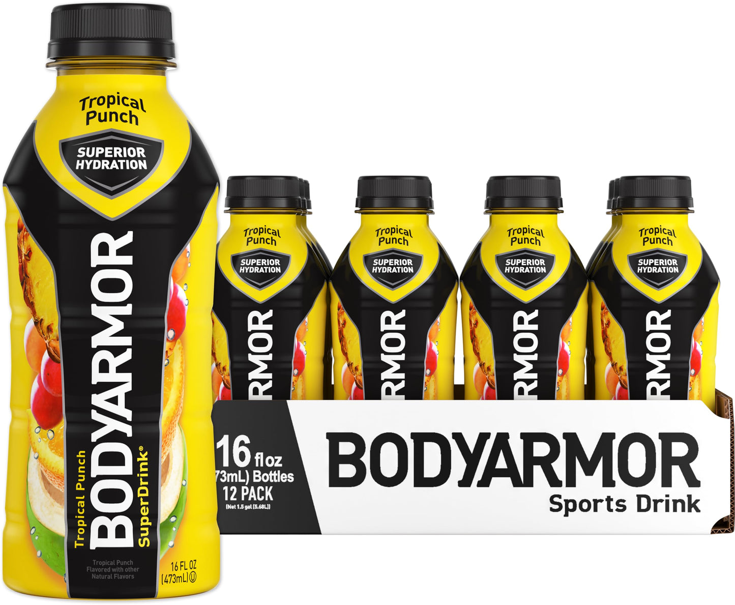 BODYARMOR Sports Drink Sports Beverage, Tropical Punch, Coconut Water Hydration, Natural Flavors With Vitamins, Potassium-Packed Electrolytes, Perfect For Athletes, 16 Fl Oz (Pack of 12)-UPStoxs