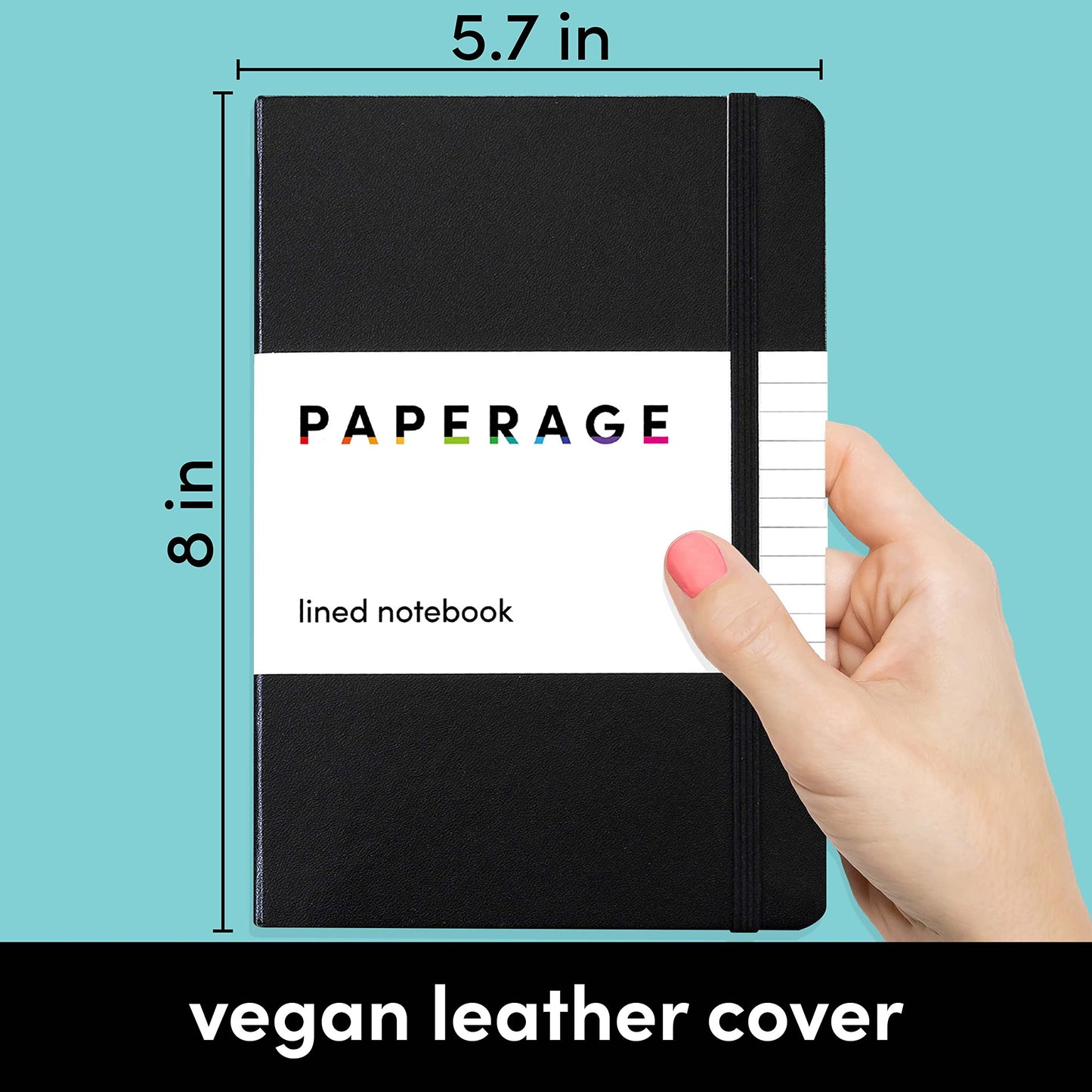 PAPERAGE Lined Journal Notebook, (Black), 160 Pages, Medium 5.7 inches x 8 inches - 100 GSM Thick Paper, Hardcover-UPStoxs